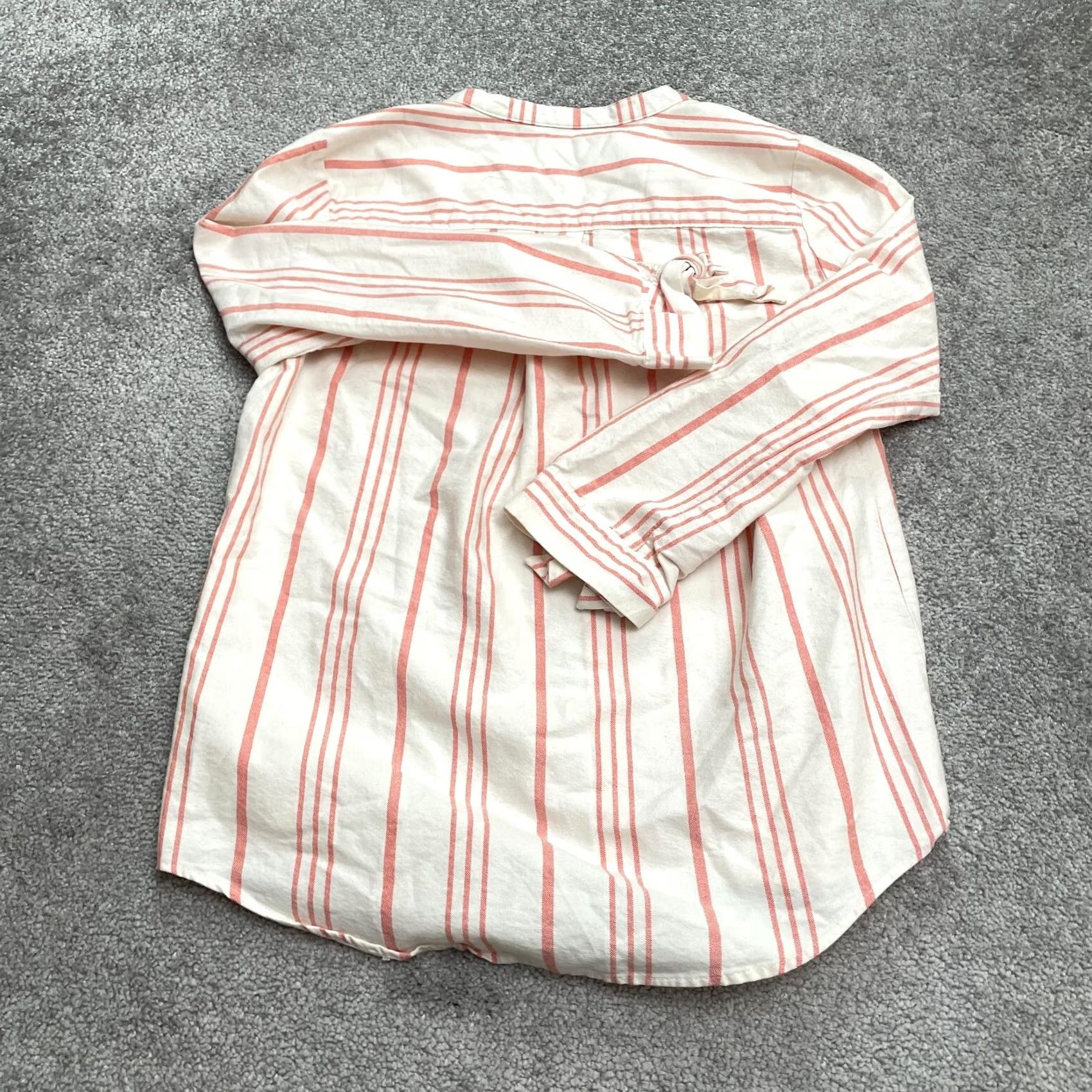 J.Crew J.Crew Shirt Womens XXS White Peach Striped Collarless Long Sleeve Button-Up Casual Size XXS / US 00 / IT 34 - 2 Thumbnail