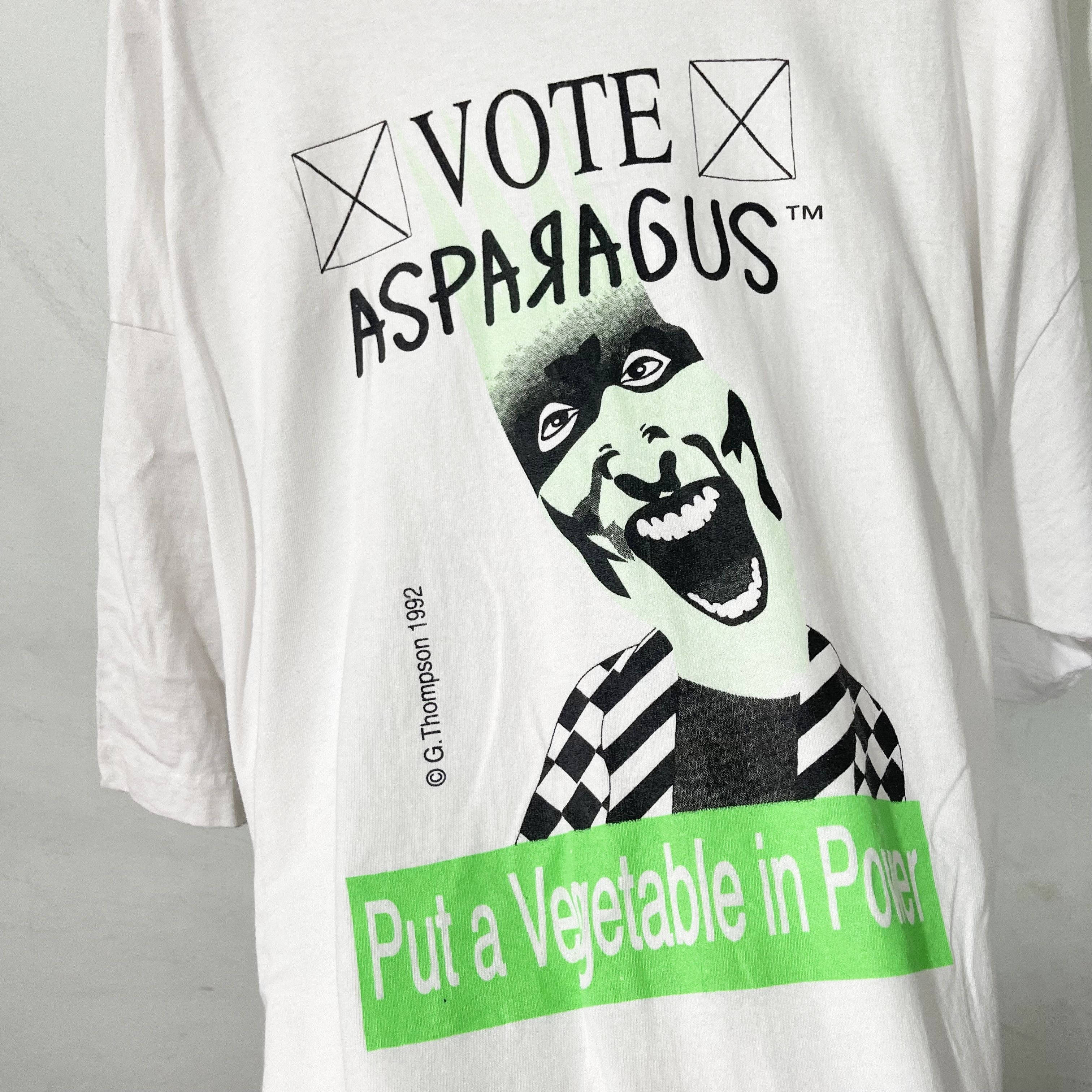 Vintage Vintage 1992 Vote Asparagus Put a Vegetable in Power T-Shirt Size US XXL / EU 58 / 5 - 2 Thumbnail