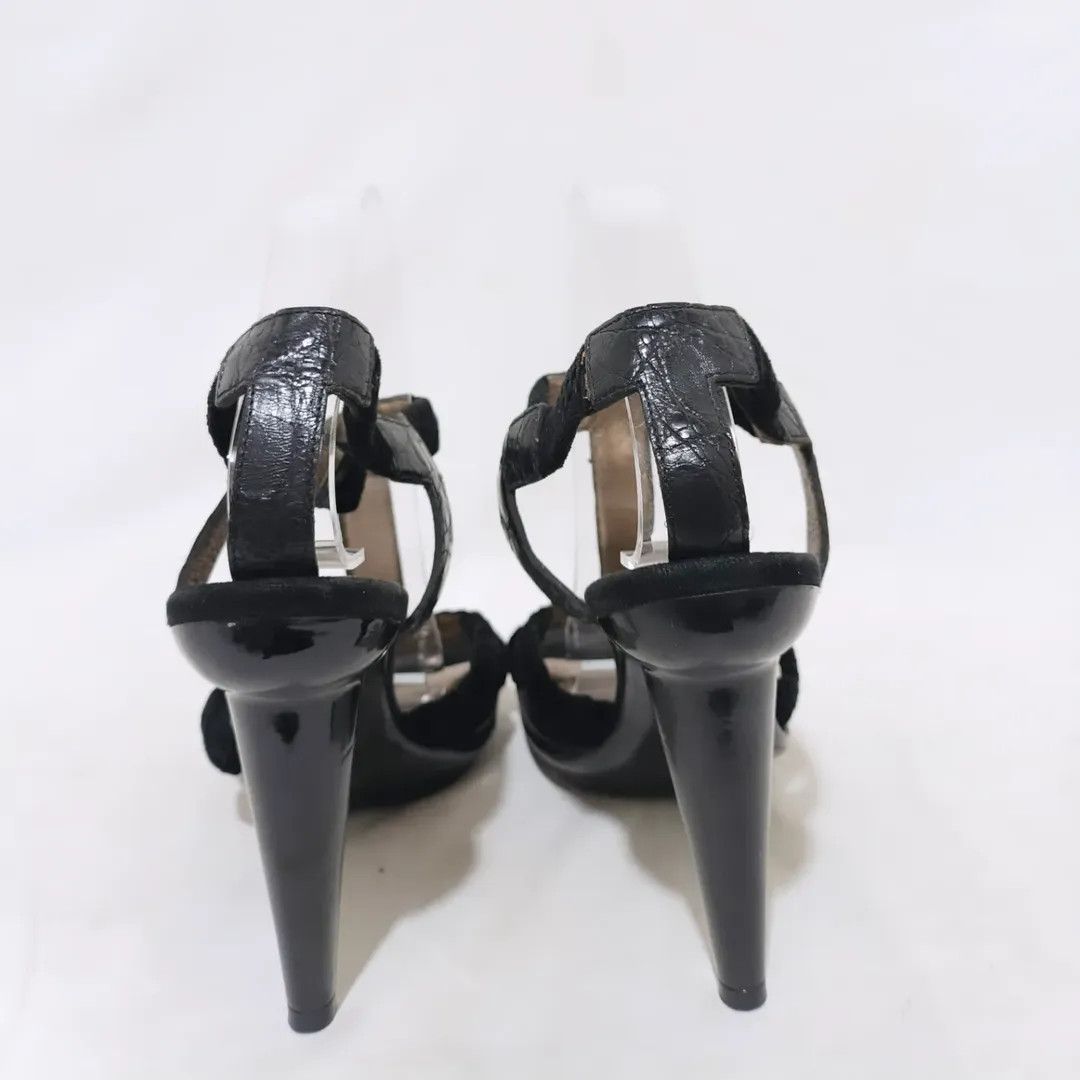 Bottega Veneta Bottega Veneta Black Croc Embossed Leather T-Strap Heels Size US 8.5 / IT 38.5 - 5 Thumbnail