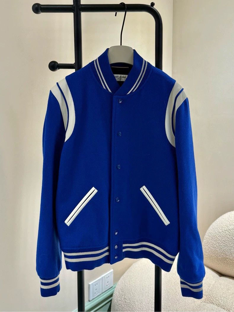 Saint Laurent Blue Teddy Baseball Jacket