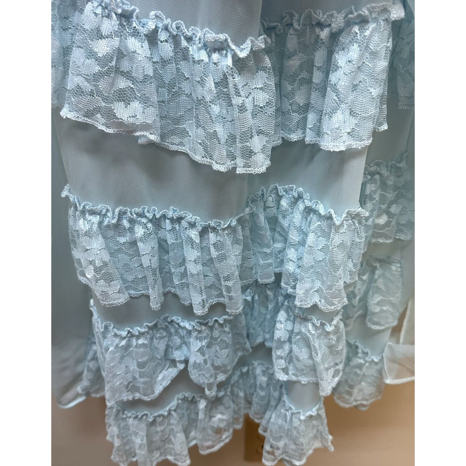 Vintage VINTAGE Nightgown Nylon Tricot Lace Double Layer Sheer Chiffon Overlay Size 38 Blue Size ONE SIZE - 5 Thumbnail