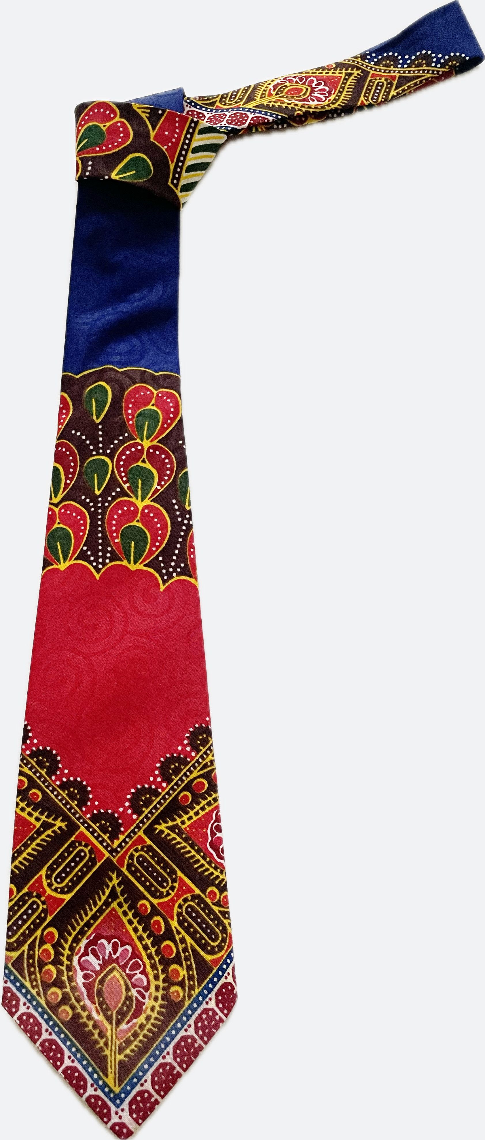 Other Handmade 7-Fold Tie – Red & Blue Ankara Wax Cotton Print(3") Size ONE SIZE - 5 Thumbnail
