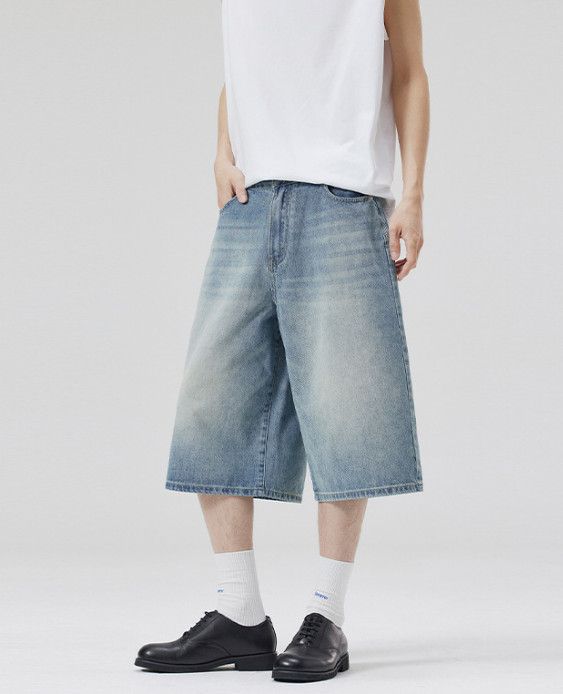 Jean Men's Retro Straight Loose American Baggy Denim Shorts Size US 32 / EU 48 - 2 Thumbnail