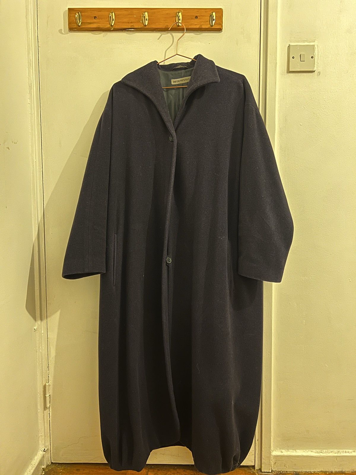 image of Emporio Armani 1992 Emporia Armani Wool Long Coat in Navy, Men's (Size XL)