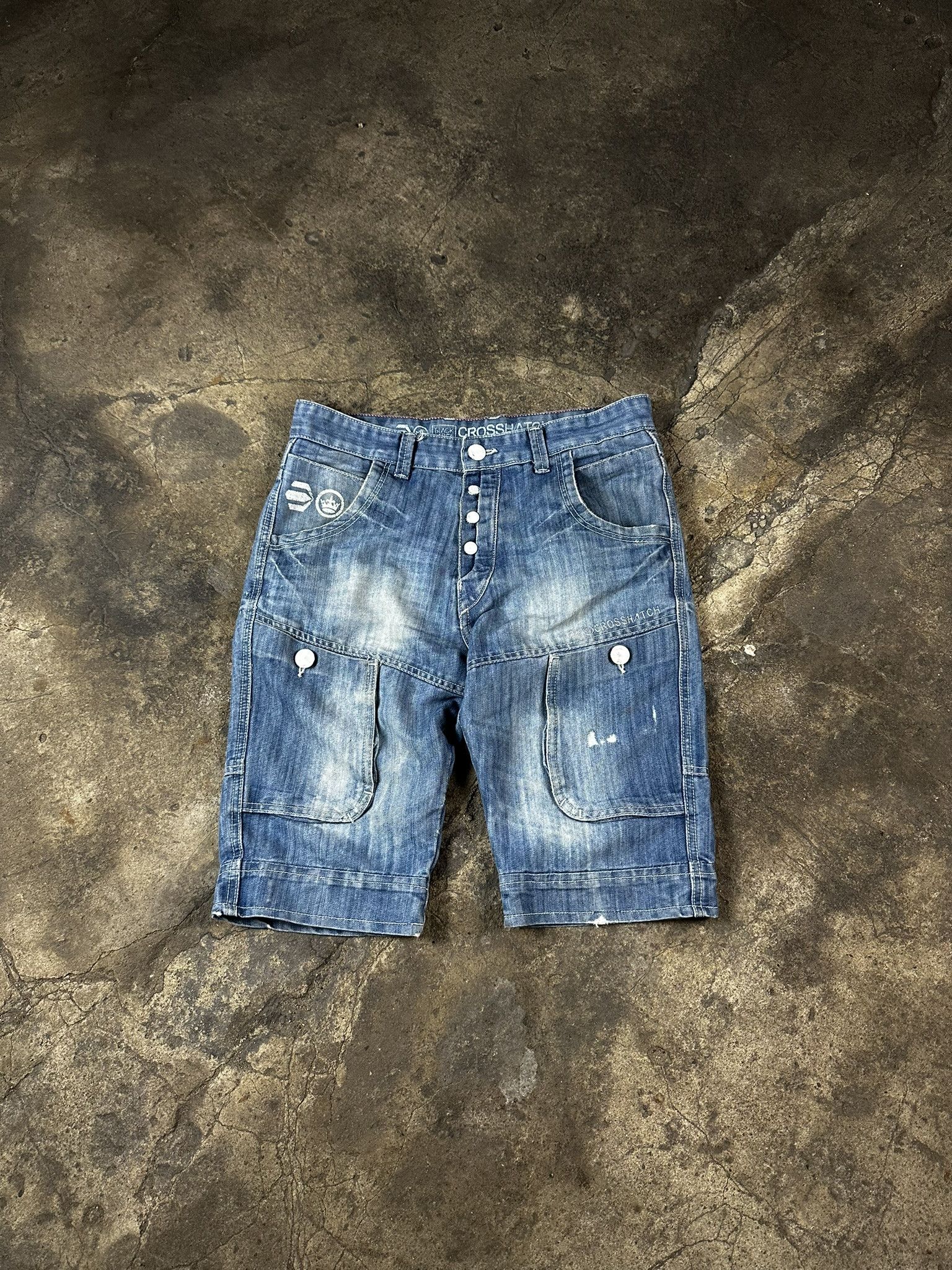 Japanese Brand Vintage Avant Garde Faded Cargo Jeans Y2k Shorts Size US 30 / EU 46 - 1 Thumbnail