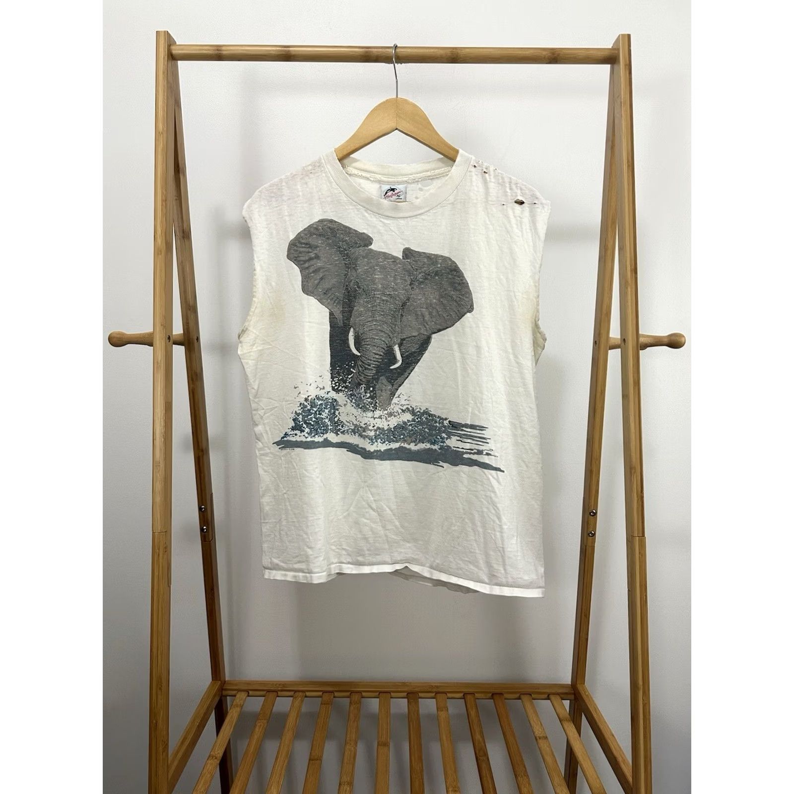 Doublet VTG 90s Harlequin T-Shirt Big Print Elephant Cotton Cream L Mens Distressed Grunge Thrashed Worn Cotton Shirt Size US L / EU 52-54 / 3 - 2 Thumbnail
