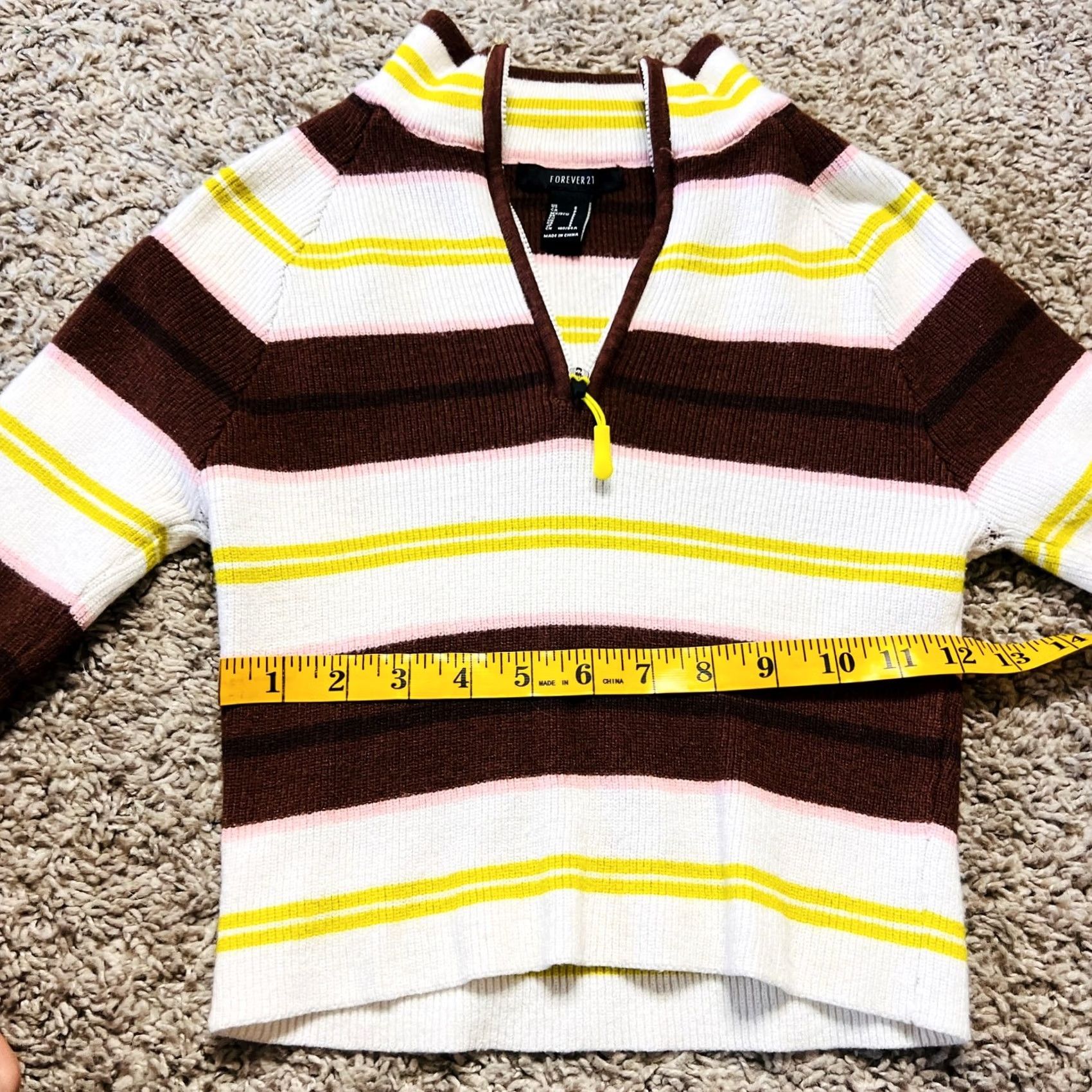 Forever 21 VINTAGE Forever 21 Pink Green Brown Stripped Ribbled Long Sleeve 1/4 Zip S Womens Shirt Size S / US 4 / IT 40 - 2 Thumbnail