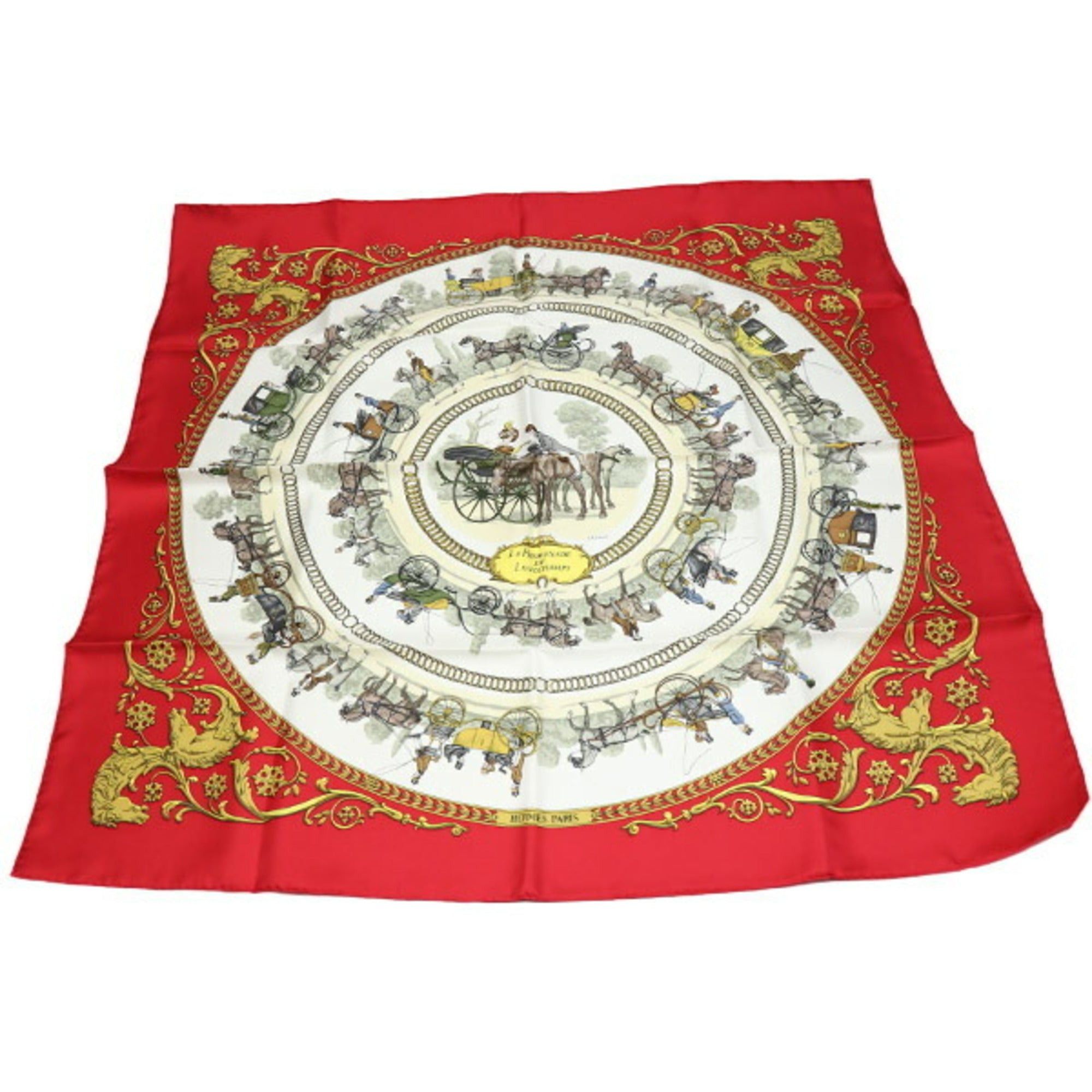 image of Hermes Kare90 Promenade De Longchamps Red Scarf, Women's