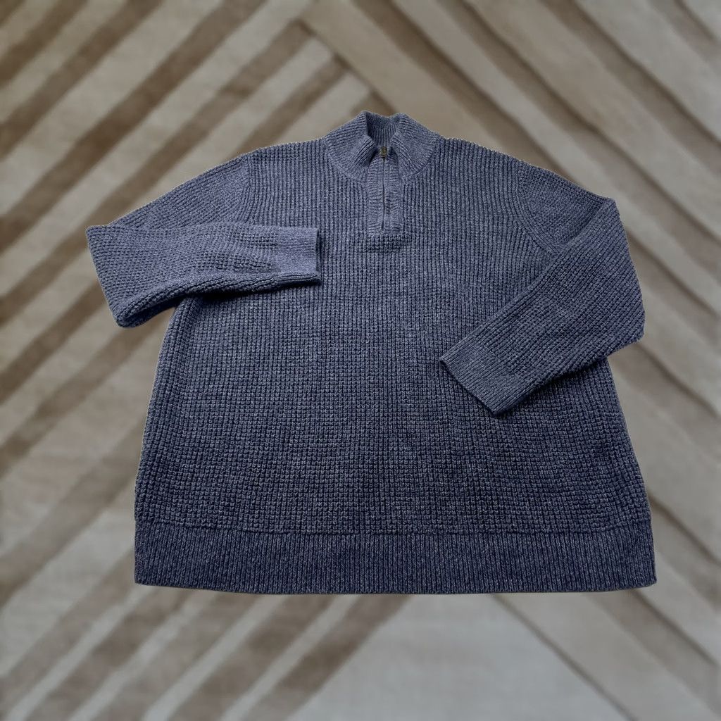 Vintage L.L. Bean Sweater 1/4 Zip Waffle-Knit Heavy Mens 3XLT Blue Cotton Mock Neck Pullover Big & Tall Size US XXL / EU 58 / 5 - 1 Thumbnail