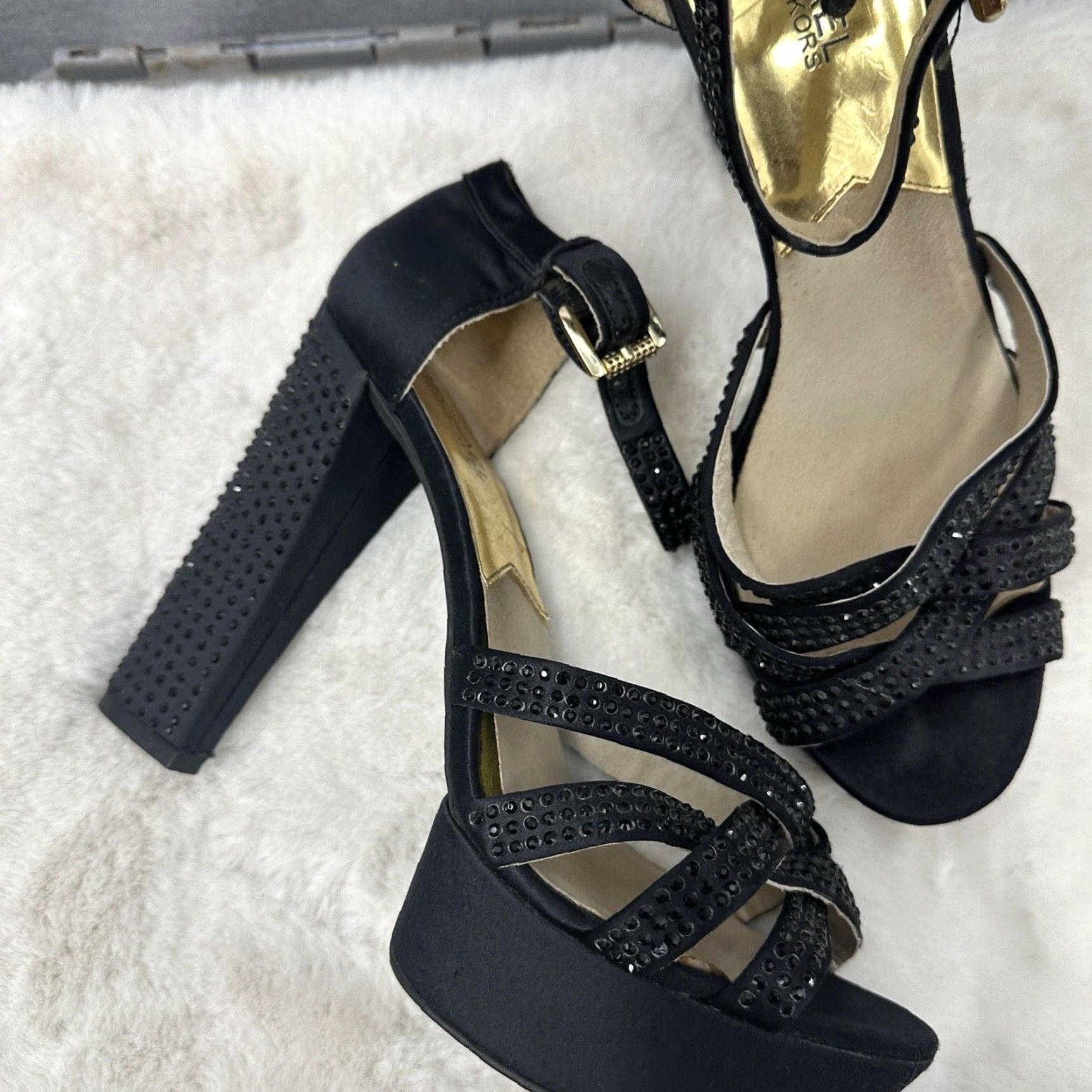 Michael Kors Michael Kors Womens Heels Open Toe Platform 10 Black Rhinestone 90s Going Out Party Size US 10 / IT 40 - 3 Thumbnail