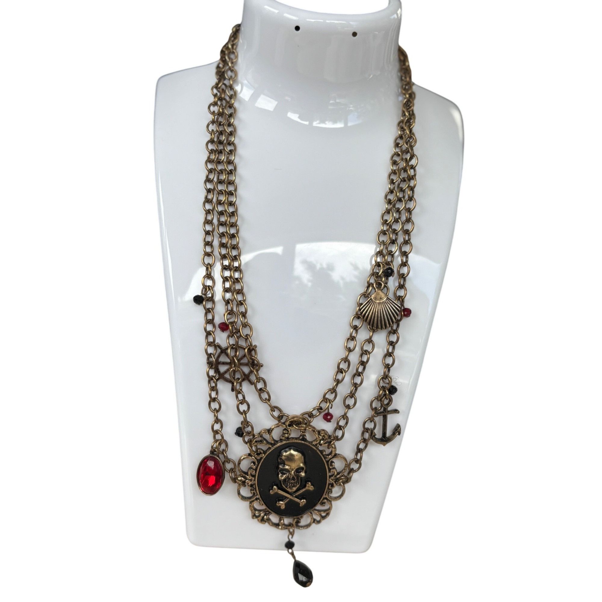 Other Pirate-Inspired Multi-Layer Chain Necklace With Skull & Cros Size ONE SIZE - 8 Thumbnail