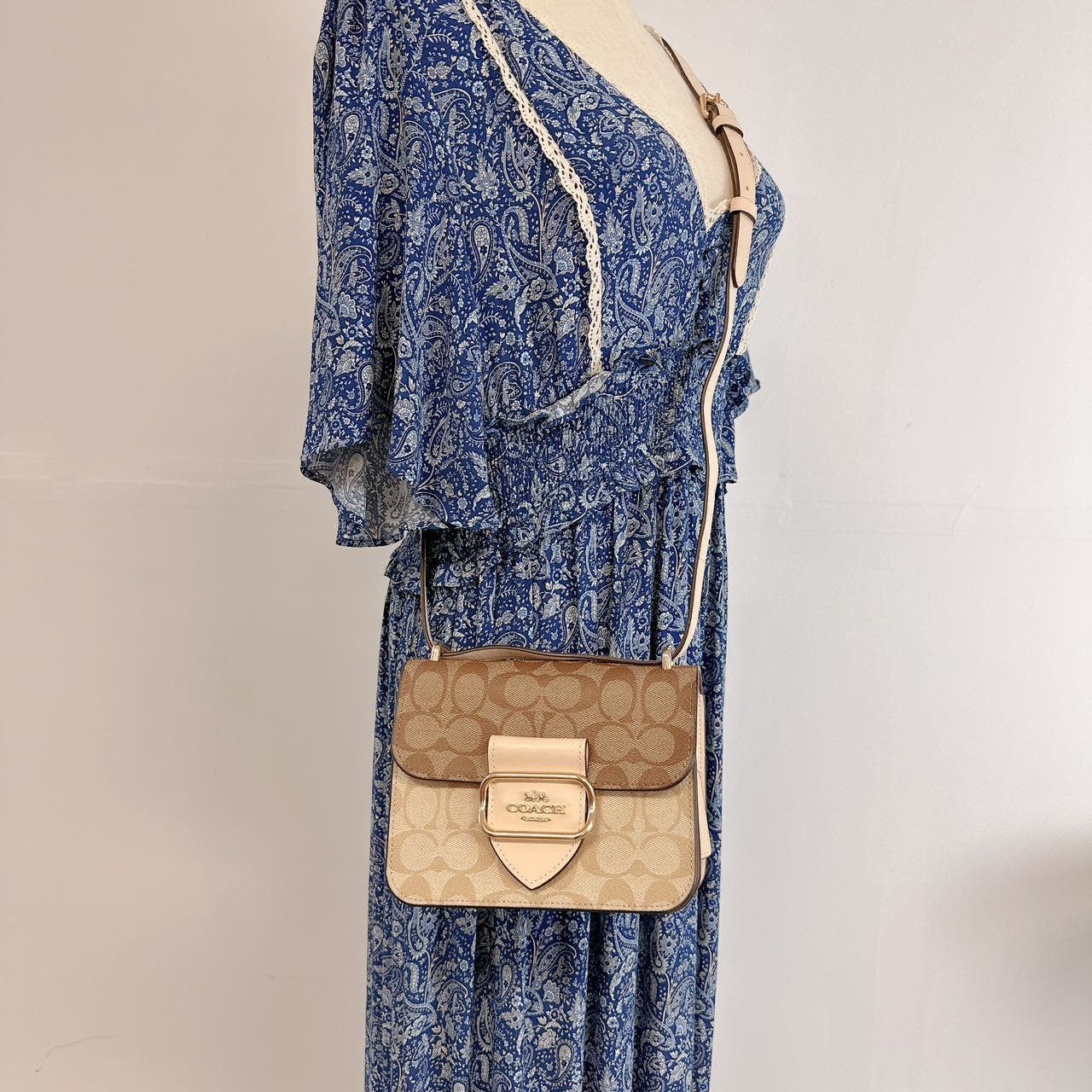 image of Coach Cl429 Morgan Square Crossbody In Light Khaki Multi in Brown, Women's