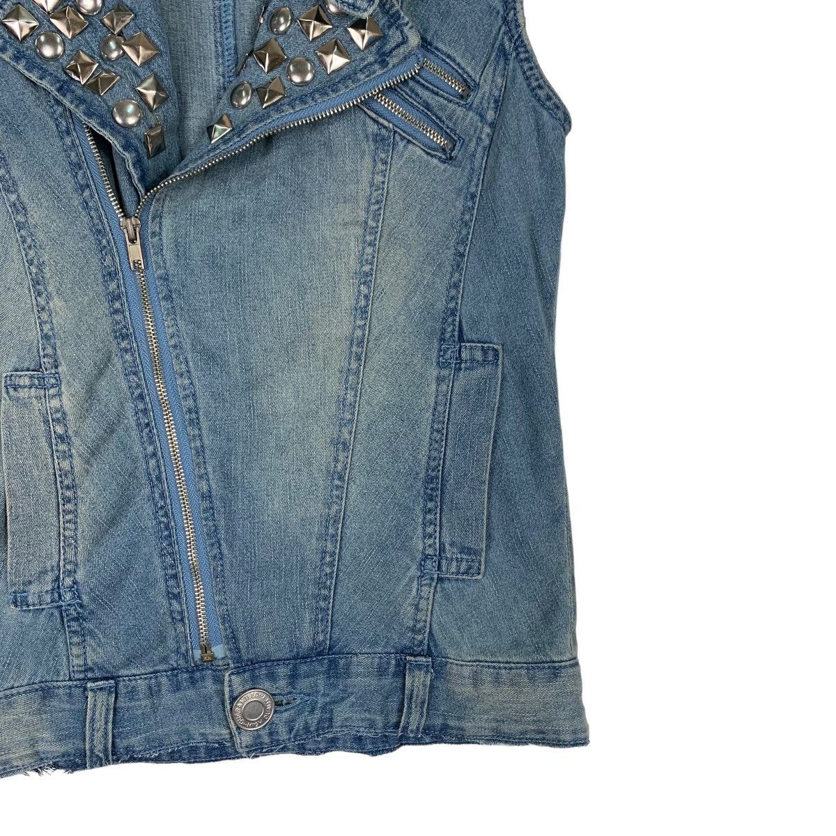 Japanese Brand GLAD NEWS Studded Double Collar Denim Vest #1092-C50 Size XS / US 0-2 / IT 36-38 - 4 Thumbnail