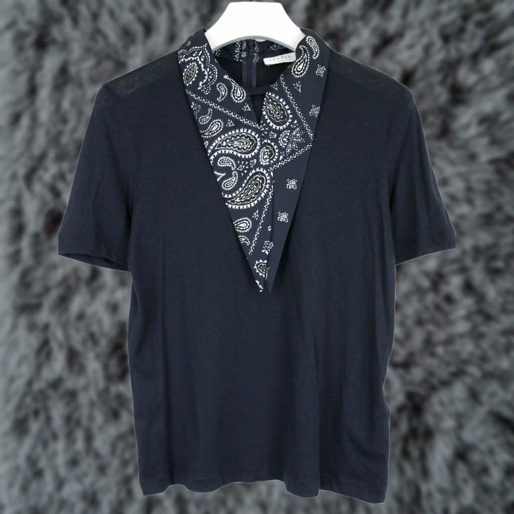 Sandro Sandro T-Shirt Women's Large Short Sleeve Tricot Self Tie Ribbon Dark Blue Size L / US 10 / IT 46 - 1 Thumbnail