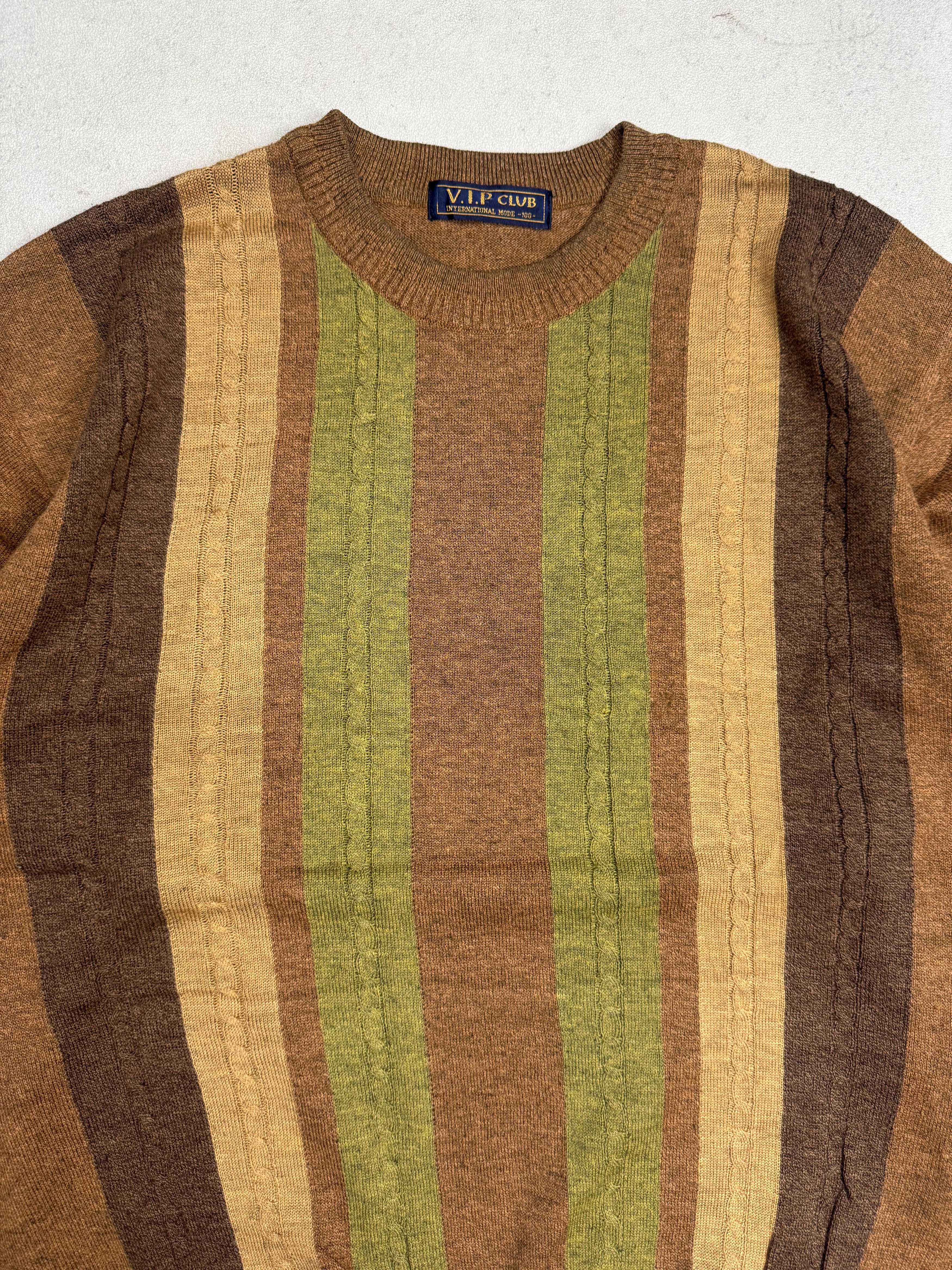 Vintage Vintage 90s V.I.P Club Brown Cable Knit Sweater Size US S / EU 44-46 / 1 - 2 Thumbnail