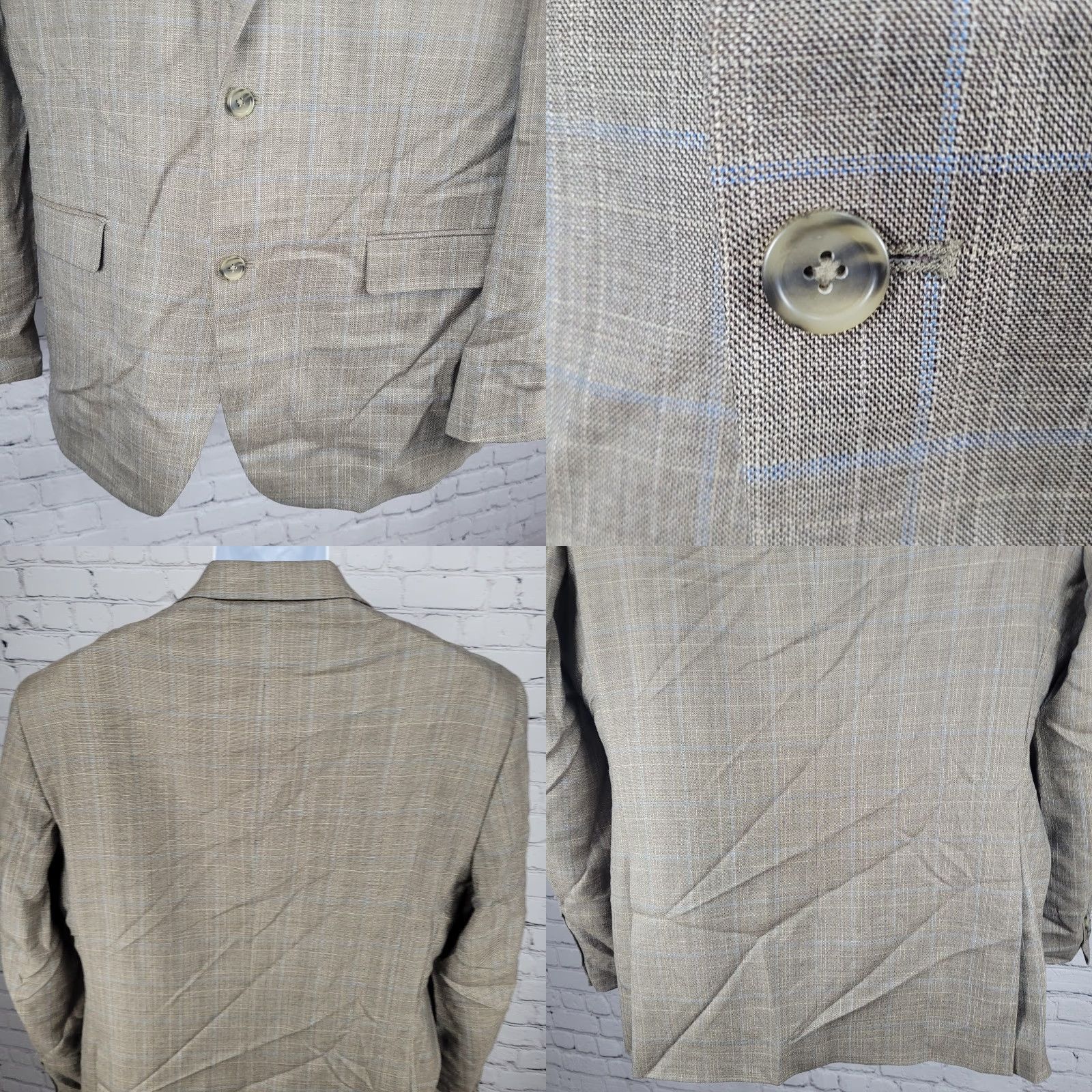 Pronto Uomo Pronto Uomo Sport Coat Jacket Brown Wool Blend Windowpane 2 Button Blazer 44L Mens Size 44R - 8 Thumbnail