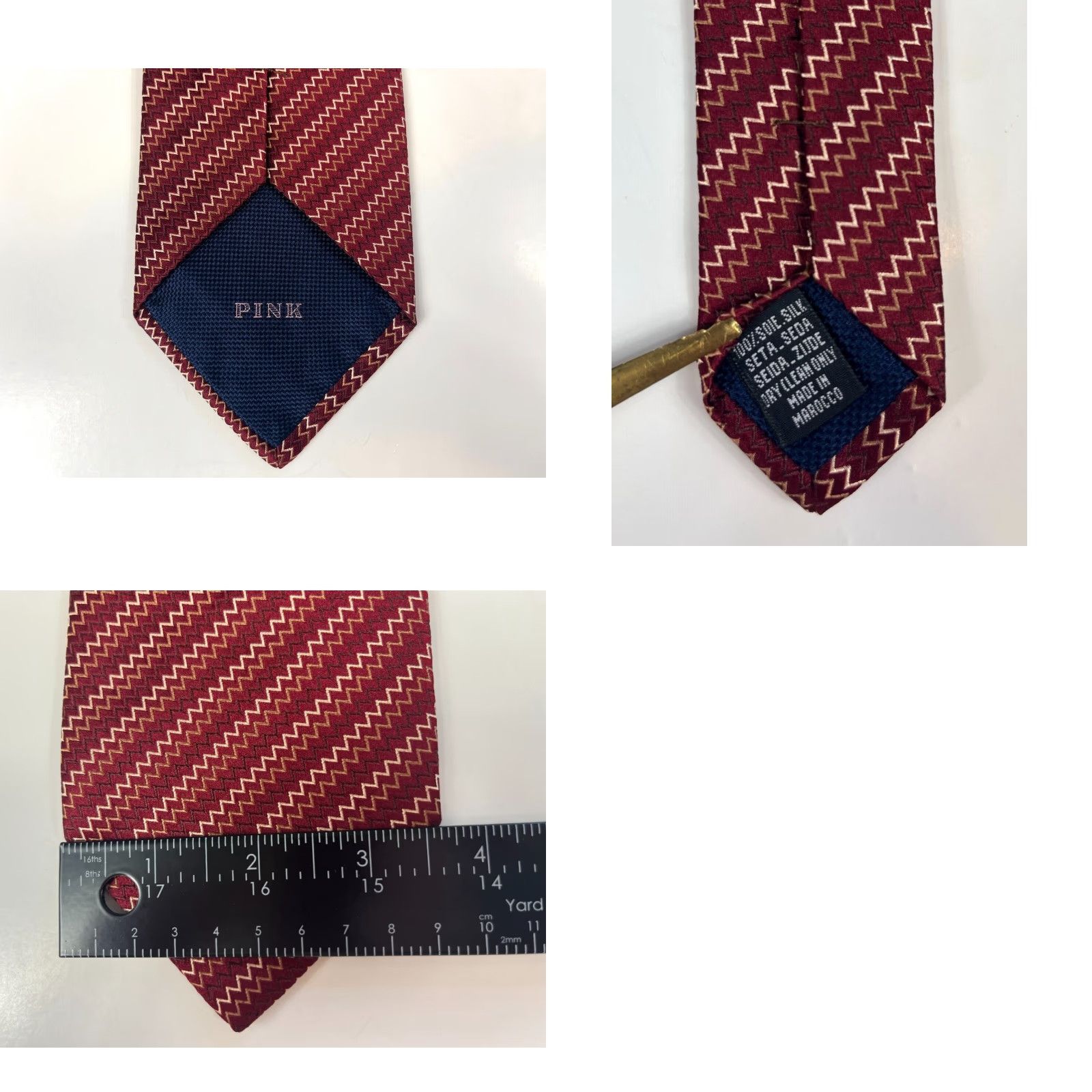 Pinko VINTAGE Men's Thomas Pink Luxury Silk Tie Zig Zag Maroon 100% Silk 57-60" Wide Mens Size ONE SIZE - 8 Thumbnail