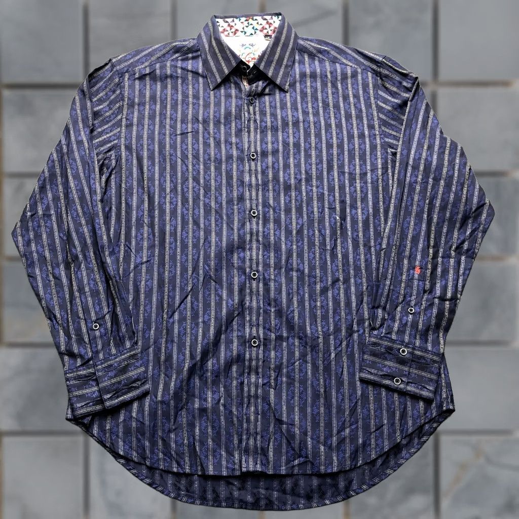 Robert Graham Robert Graham Shirt Mens Large Blue Striped Long Sleeve Button Up Embroidered Size US L / EU 52-54 / 3 - 1 Thumbnail