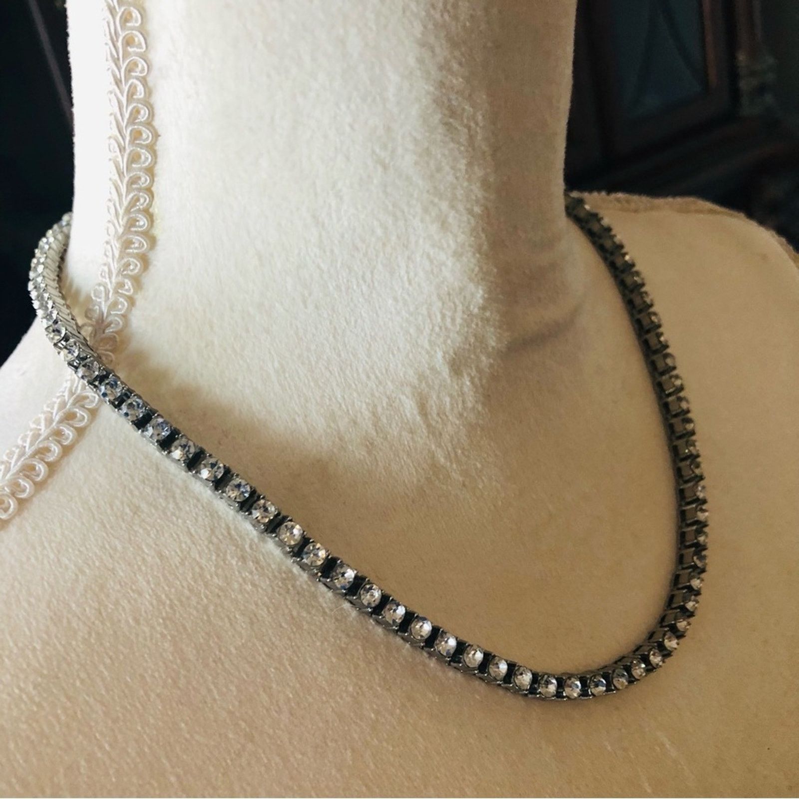 Jewelry Tennis prong set clear glass stone silver plated necklace Size ONE SIZE - 7 Thumbnail