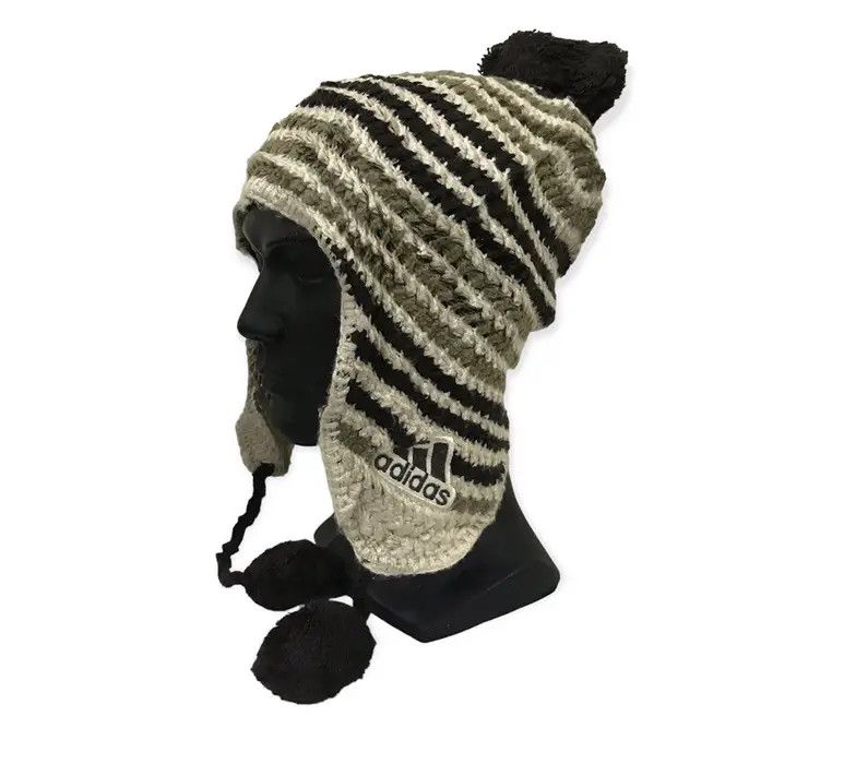 image of Adidas Stripe Design Earflap Beanie Hat, Men's