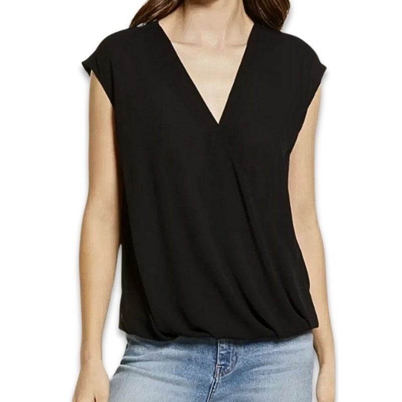 Other Halogen Blouse Surplice V-Neck Cap Sleeves Black Women's S Size S / US 4 / IT 40 - 1 Thumbnail