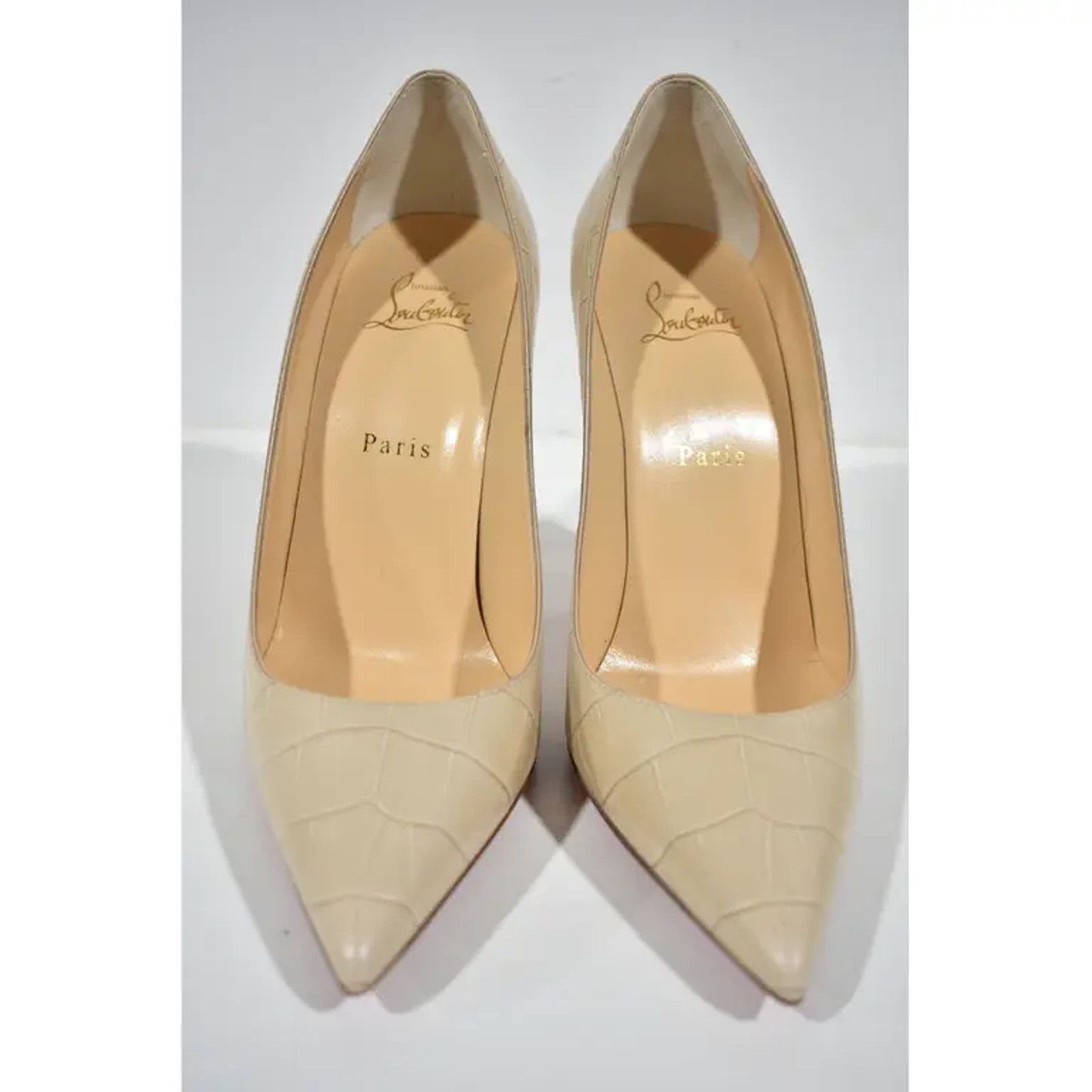Christian Louboutin Kate 100 Nougat Nude Calf Ali Croc Pointed Heel Pump 39.5 Size US 9.5 / IT 39.5 - 5 Thumbnail