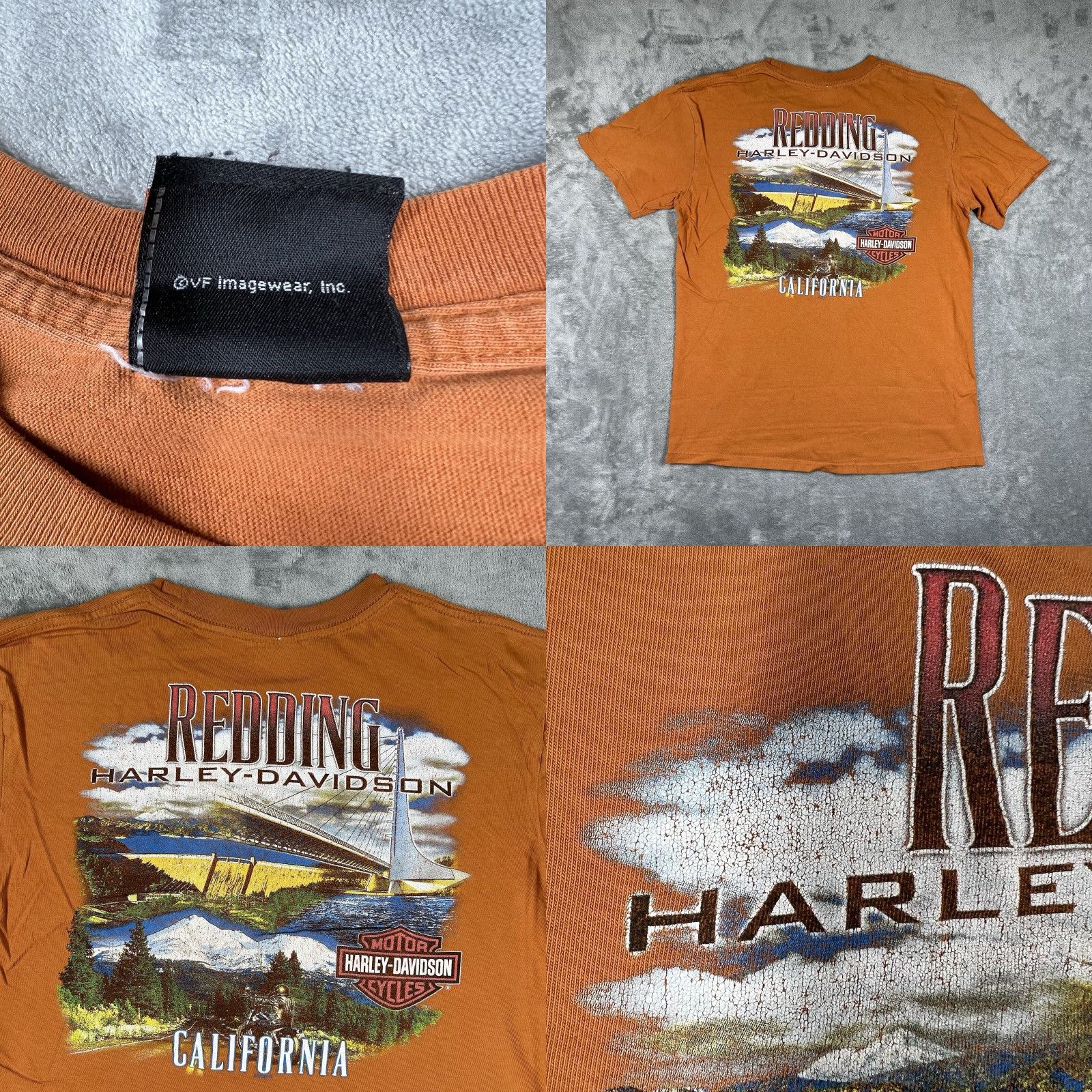 Harley Davidson Harley-Davidson Mens T-Shirt M Orange Short Sleeve USA California Burnt Orange Redding California Photos Size US M / EU 48-50 / 2 - 9 Thumbnail