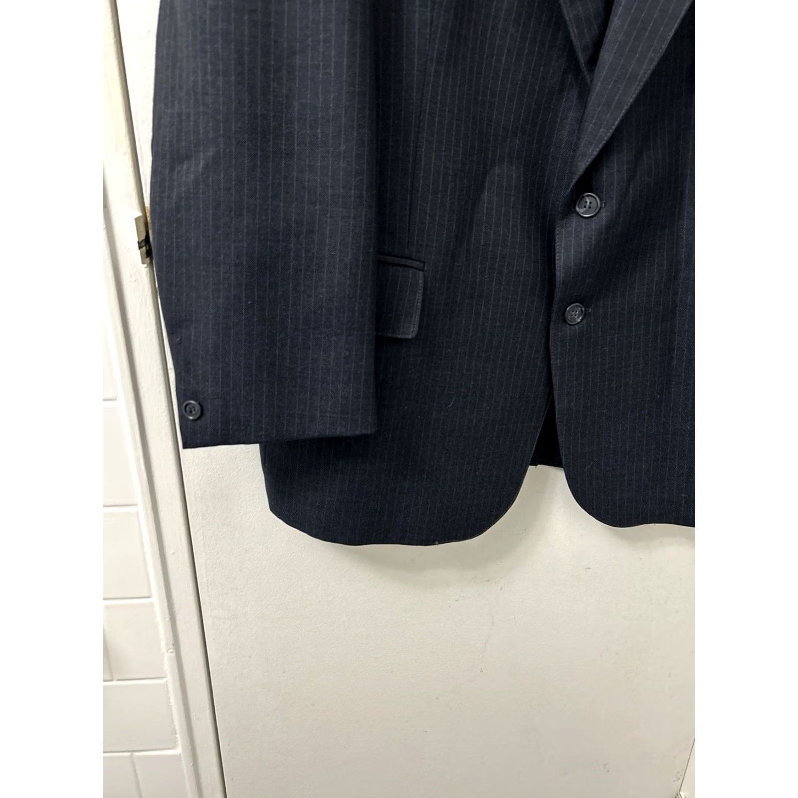 Vintage VINTAGE Alexander Shields Blazer Mens 43S Navy Pinstripe 100% Wool Sport Coat Jacket Size 46R - 5 Thumbnail