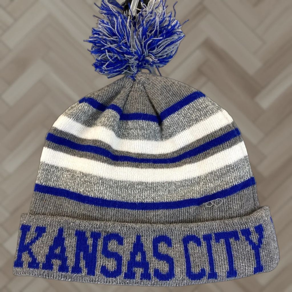 Vintage Kansas City Beanie Winter Knit Hat Pom Puff Ball One Size Blue White Unisex Adults Size ONE SIZE - 1 Thumbnail