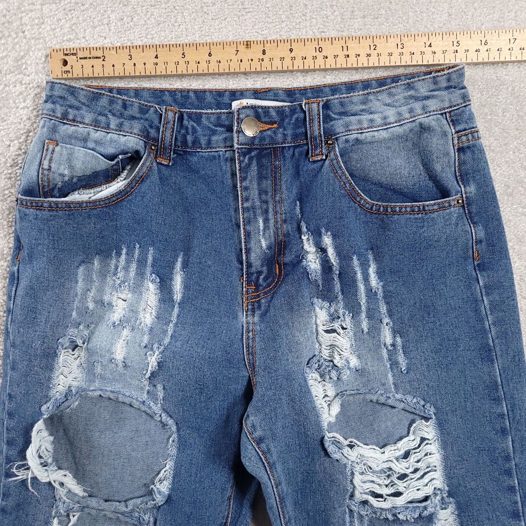 Denime American Bazi Jeans Womens Adult L 32x28.5 Blue Denim Distressed Ripped Tapered Jeans Womens Size 36" / US 14 / IT 50 - 3 Thumbnail
