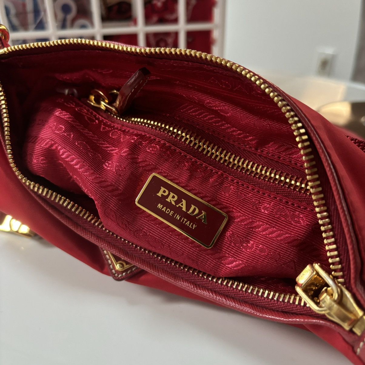 Prada Prada Red/Gold Nylon Crossbody Bag Size ONE SIZE - 11 Thumbnail