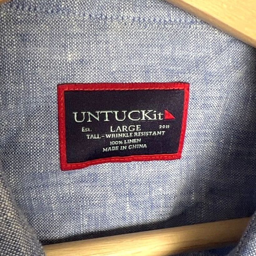 UNTUCKit UNTUCKit L Blue Button Down Valente 100% Linen Mens Size US L / EU 52-54 / 3 - 3 Thumbnail
