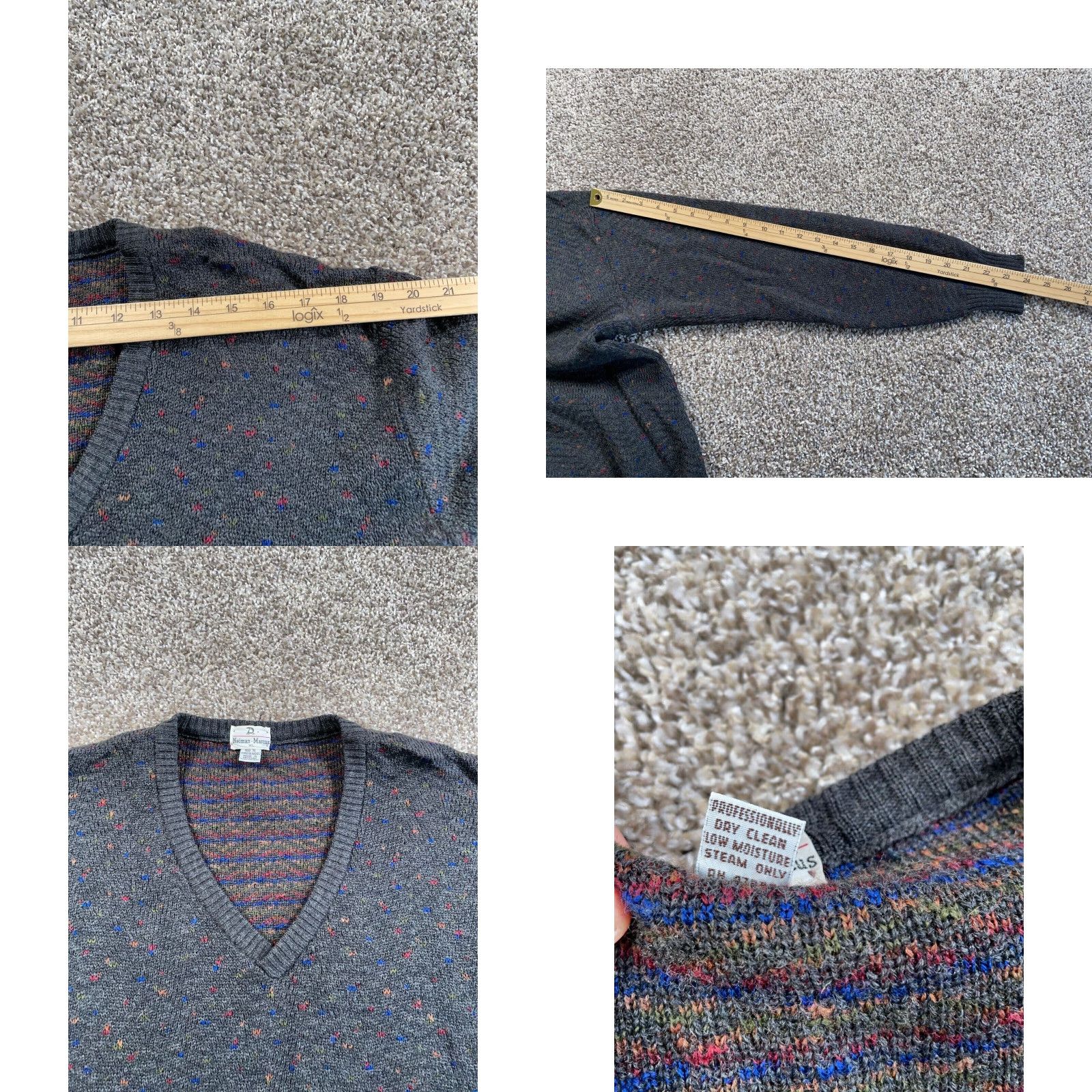 Neiman Marcus VINTAGE Neiman Marcus Donegal Wool Sweater Adult Large Gray Chunky-Knit V-Neck Long Sleeve Geometric 80s Retro Mens Size US L / EU 52-54 / 3 - 8 Thumbnail
