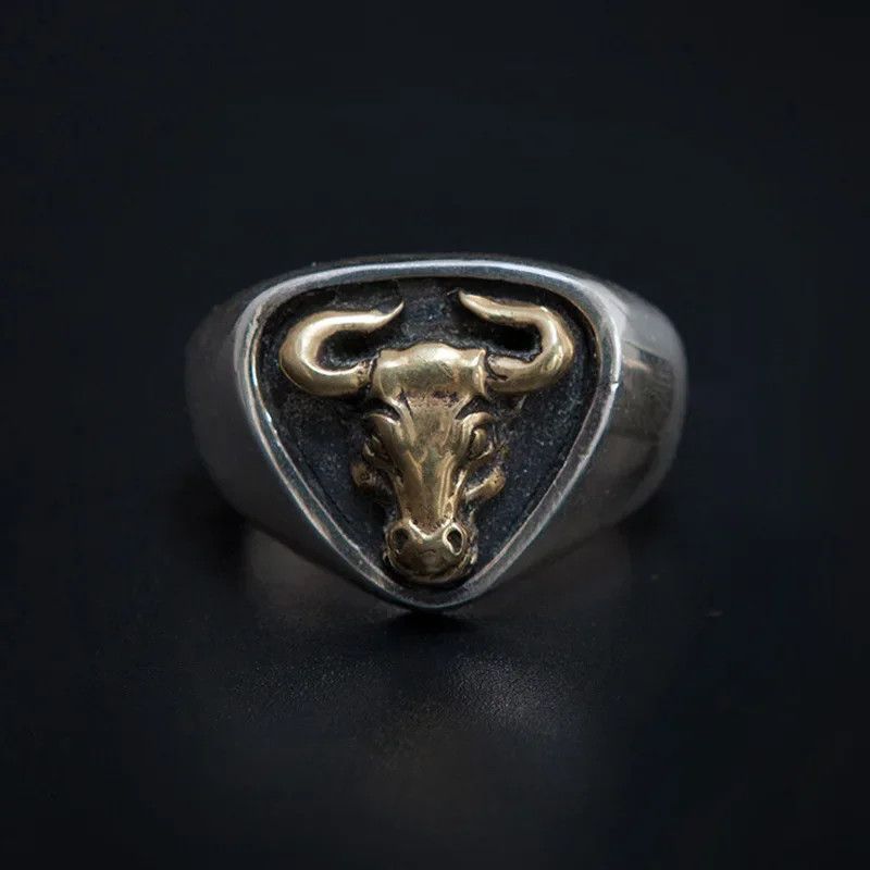 Jewelry × Vintage Thai Silver Bull Men's Ring Adjustable Size ONE SIZE - 1 Thumbnail