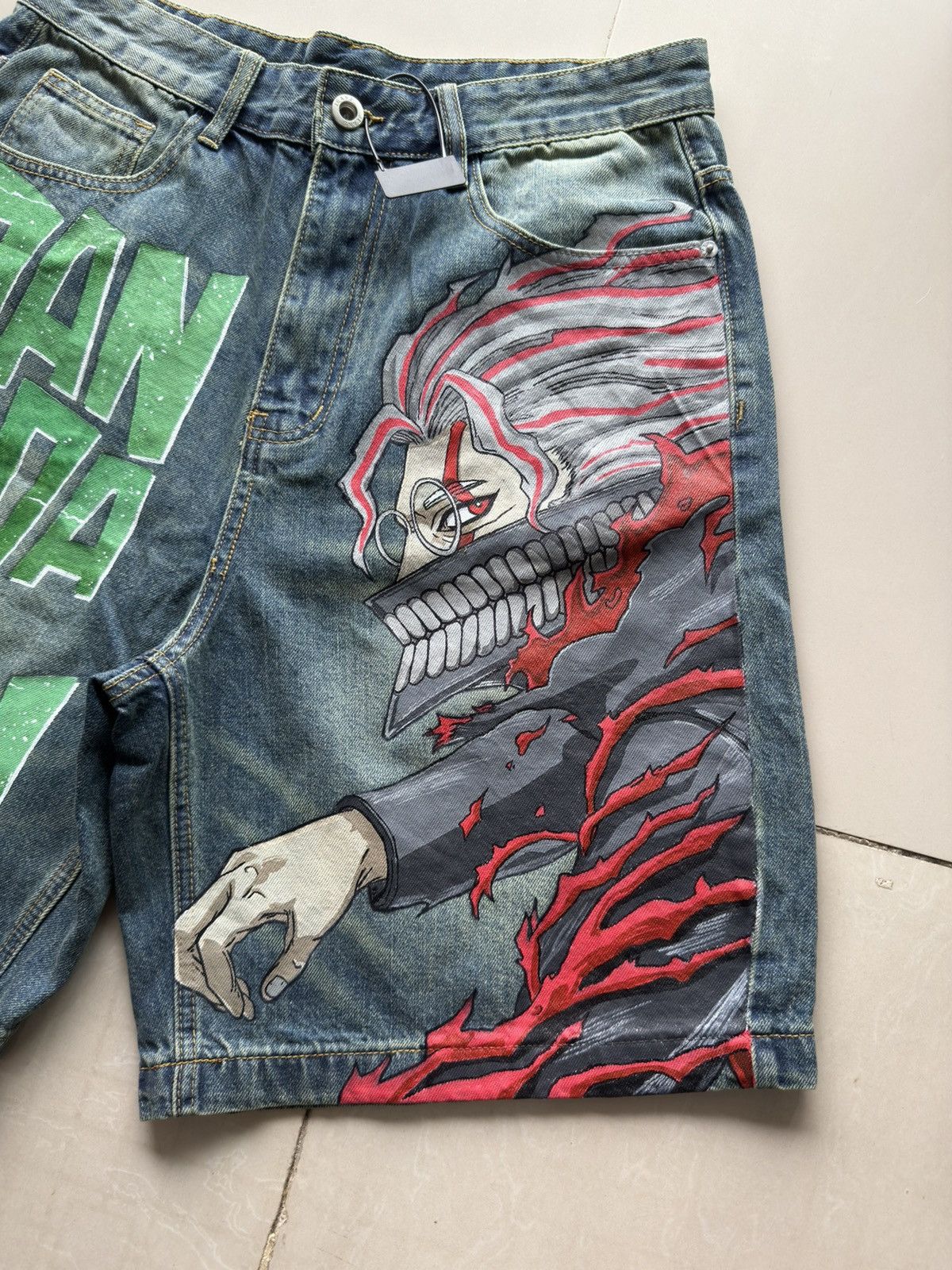Dan Da Dan custom hand painted jorts