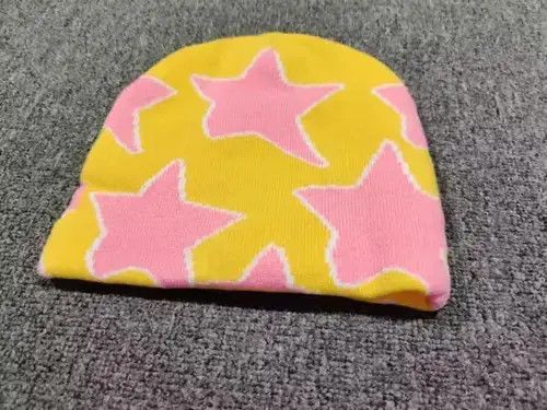 Anime × Japanese Brand Rich Star All Over Graphic No Cuff Beanie Hat Yellow Size ONE SIZE - 2 Thumbnail