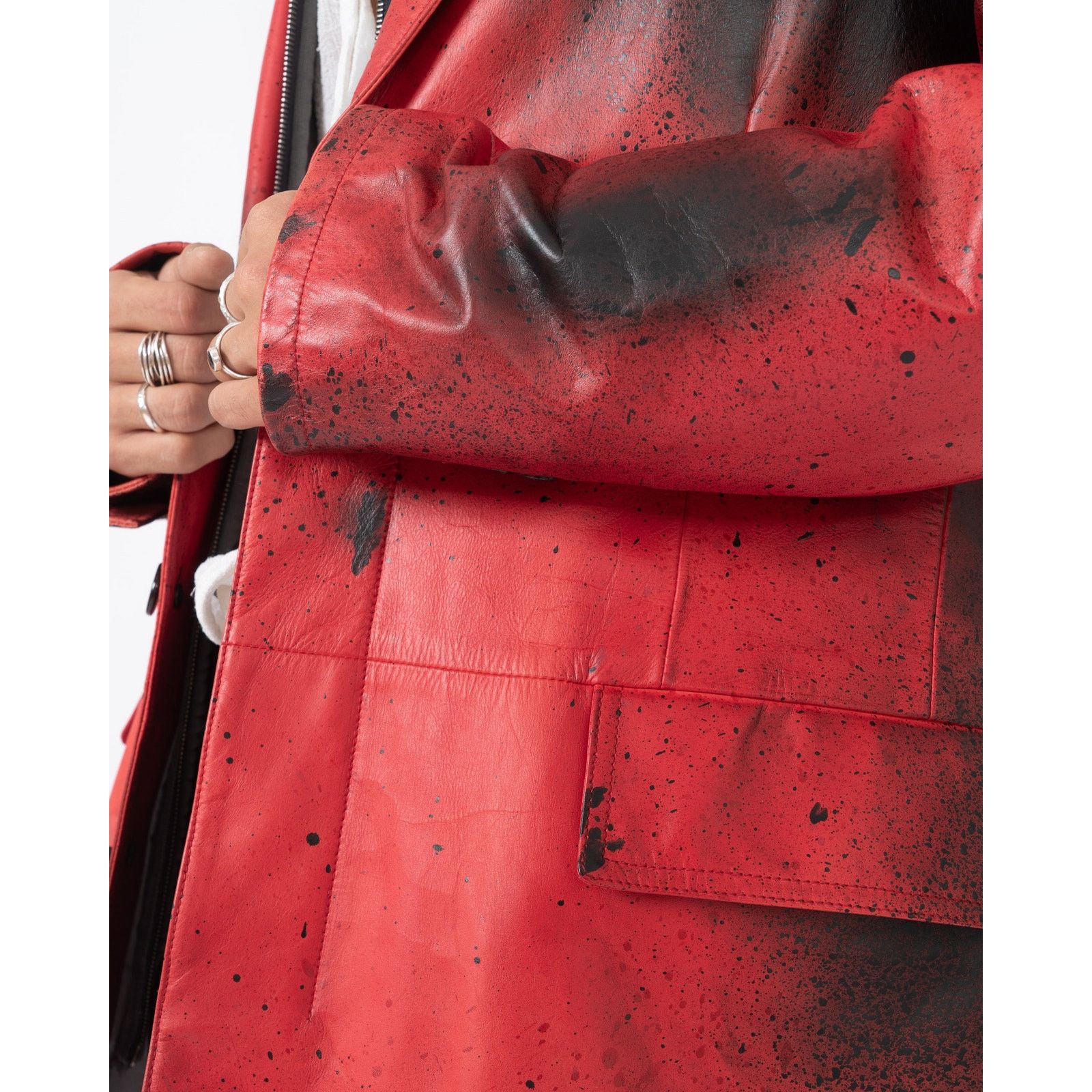 Calvin Klein 205W39NYC SS18 Oversized Coat in Hand Painted Red Leather Size US M / EU 48-50 / 2 - 8 Thumbnail