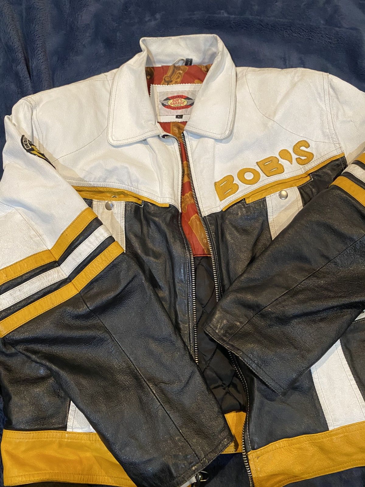 Vintage Vintage White and Black Bobs Garage Leather Jacket Size US L / EU 52-54 / 3 - 1 Thumbnail