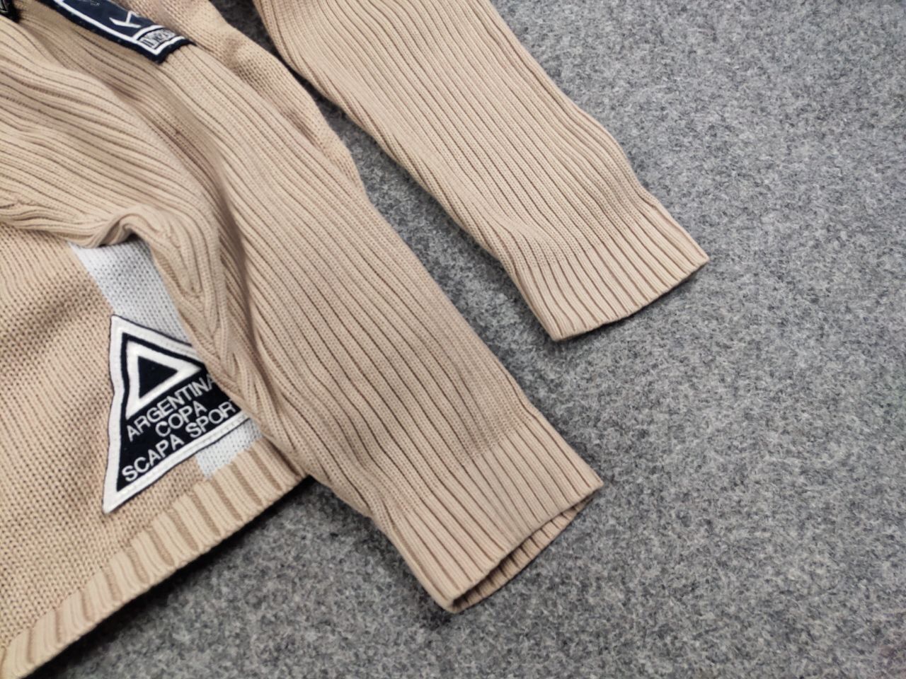 Japanese Brand Vintage 90's Polo Skarpa Sports Knit beige Patchwork Sweater Size US L / EU 52-54 / 3 - 15 Thumbnail