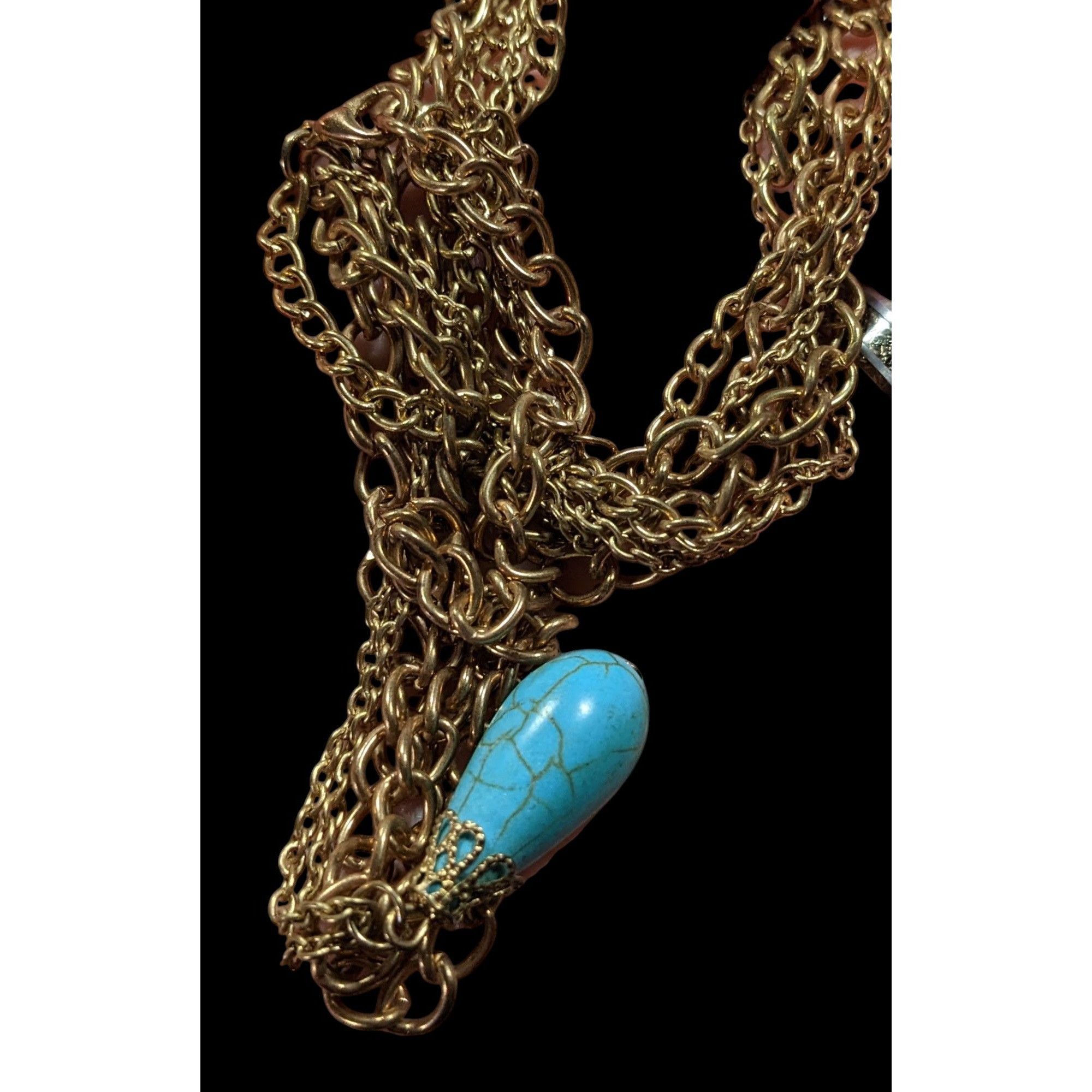 Other Bohemian Multilayer Faux Turquoise Gold Tone Chain Necklace Size ONE SIZE - 5 Thumbnail