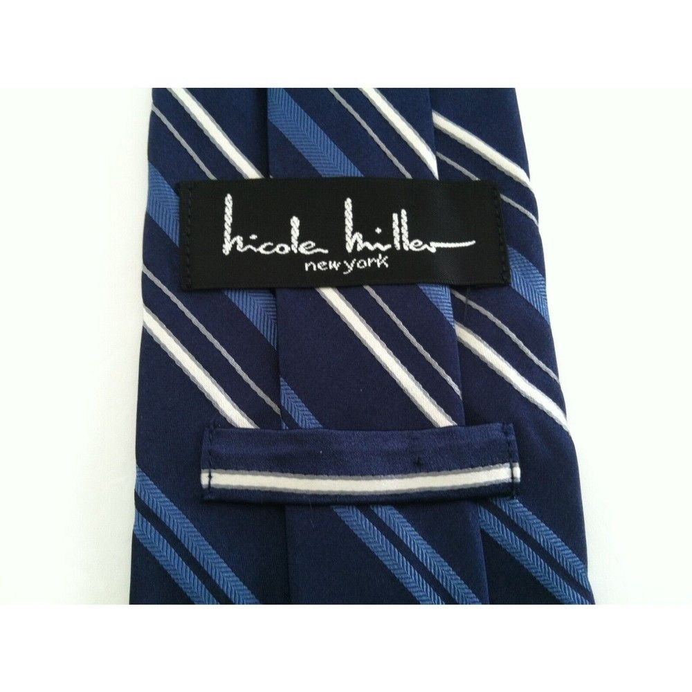 Nicole Miller NICOLE MILLER MENS NEW NAVY 100%SILK TIE WIDTH: 3 1/2" Size ONE SIZE - 3 Thumbnail