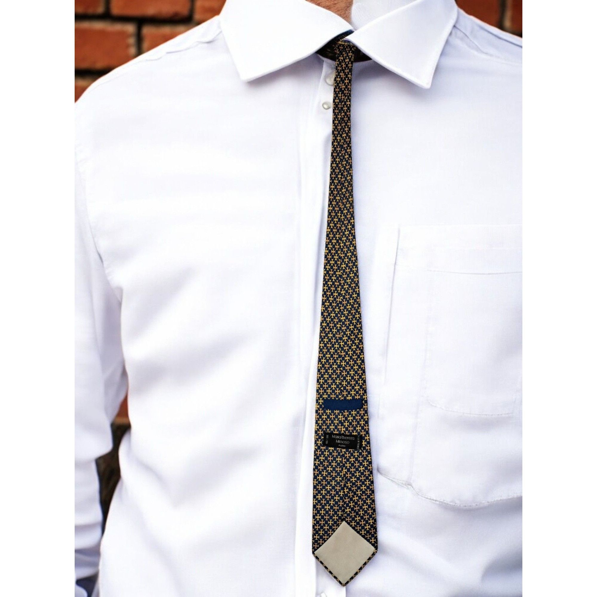 Designer Maria - Thereza Mimoso Geometric Pattern 100% Silk Tie Navy Size ONE SIZE - 3 Thumbnail