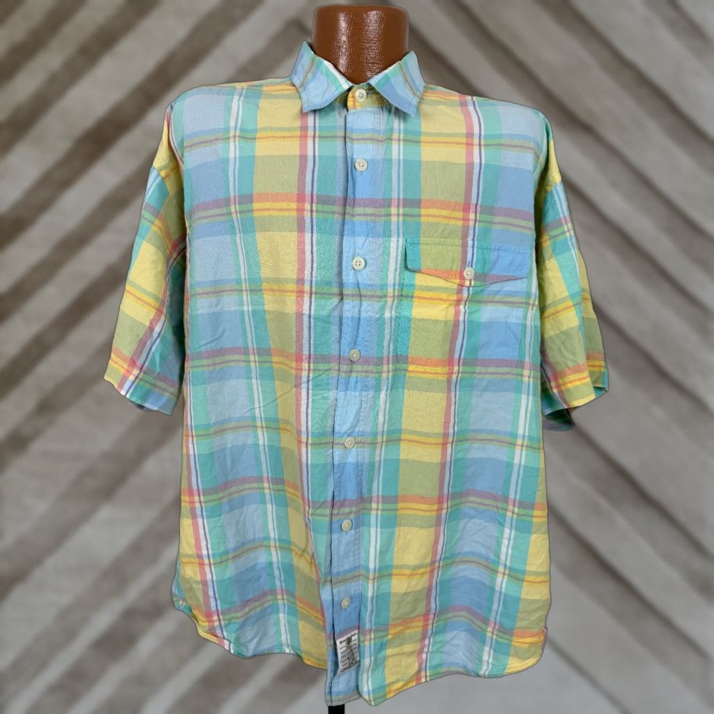 Arrow Vintage 90s Button Up Shirt Men XL Yellow Blue Casual Travel River Washed Cotton Mens Size US XL / EU 56 / 4 - 1 Thumbnail
