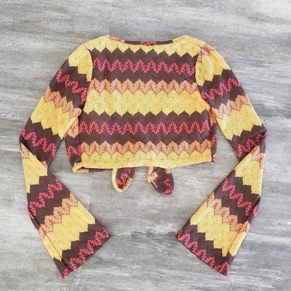 rue21 Chocolate Mustard Rue21 Cropped Cardigan Long Sleeve Size S / US 4 / IT 40 - 2 Thumbnail