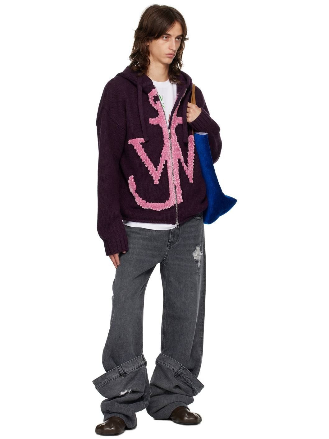 JW Anderson AW24 Purple Anchor zip knitted sweater hoodie Size US M / EU 48-50 / 2 - 8 Thumbnail