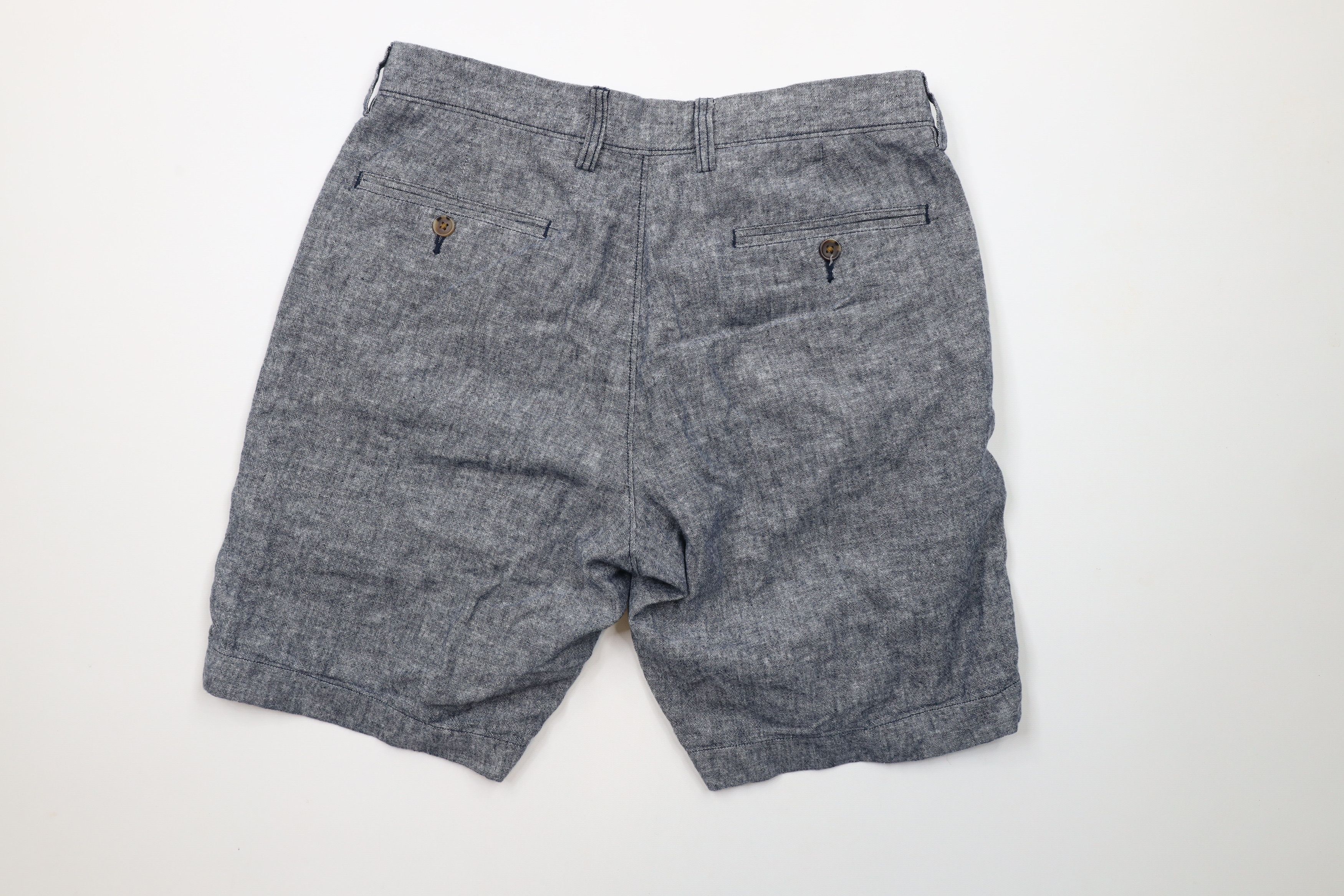 J Crew Linen Blend Chambray Above Knee Chino Shorts Blue
