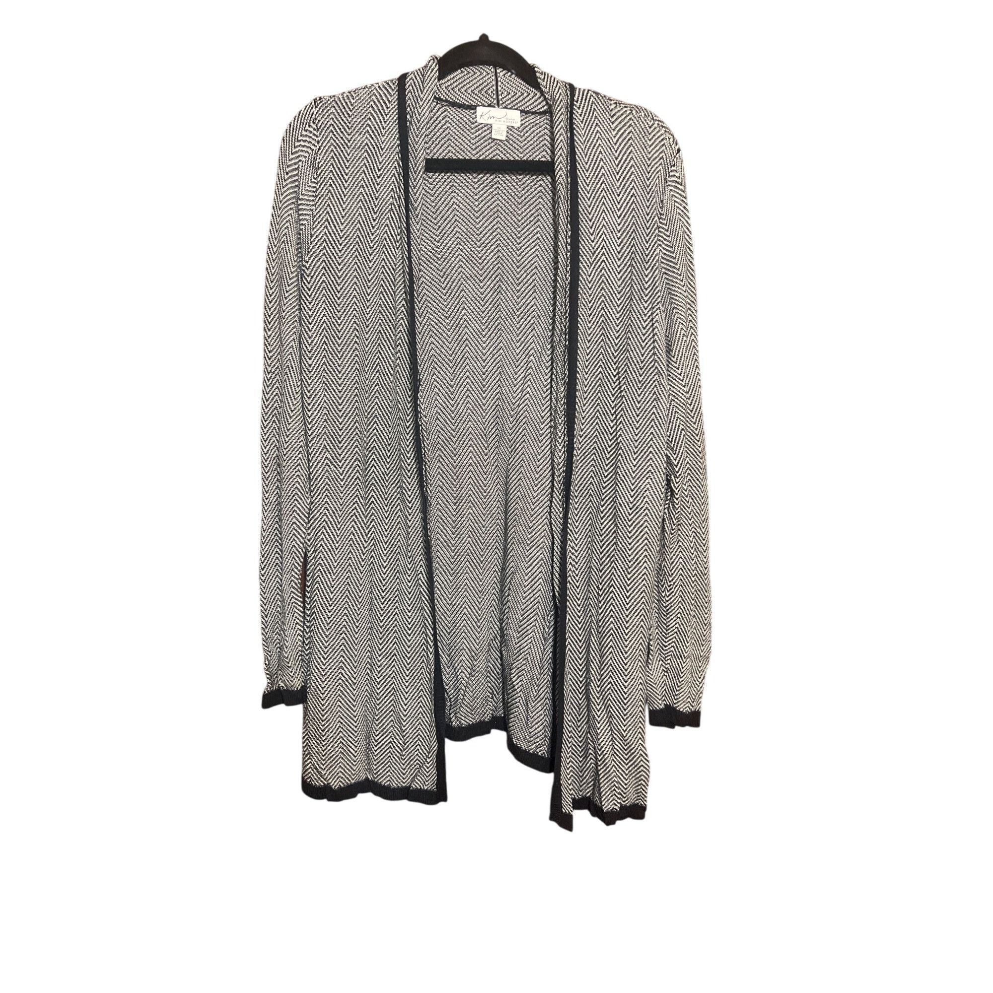 Other Kim Rogers Black White Herringbone Open Front Cardigan Light Size XL / US 12-14 / IT 48-50 - 1 Thumbnail