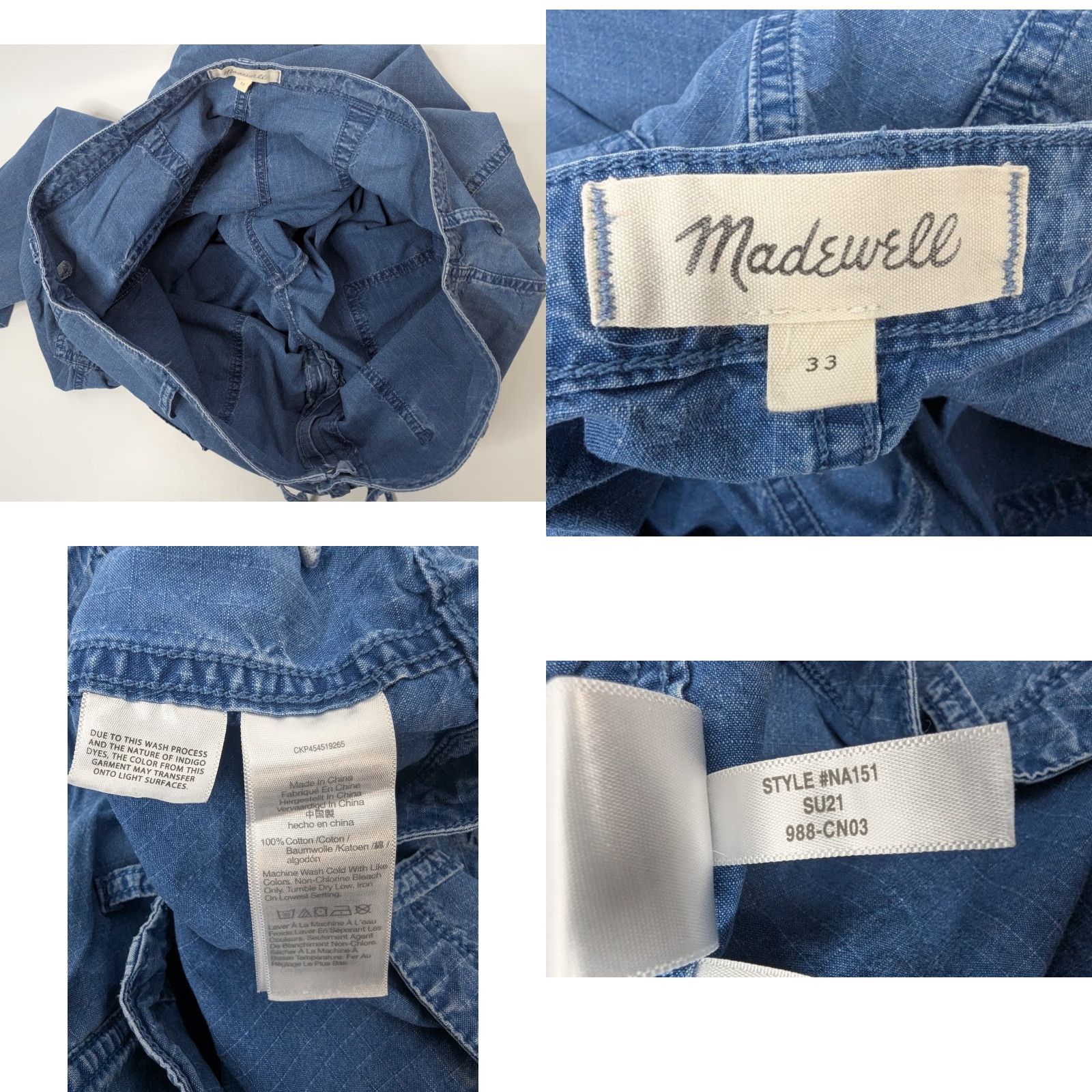 Madewell VINTAGE Madewell Indigo Blue Ripstop Cotton Drawstring Cargo Pants NA151 33 Women Pants Cargo Blue 33 Mens? Size 24" / US 00 / IT 34 - 8 Thumbnail