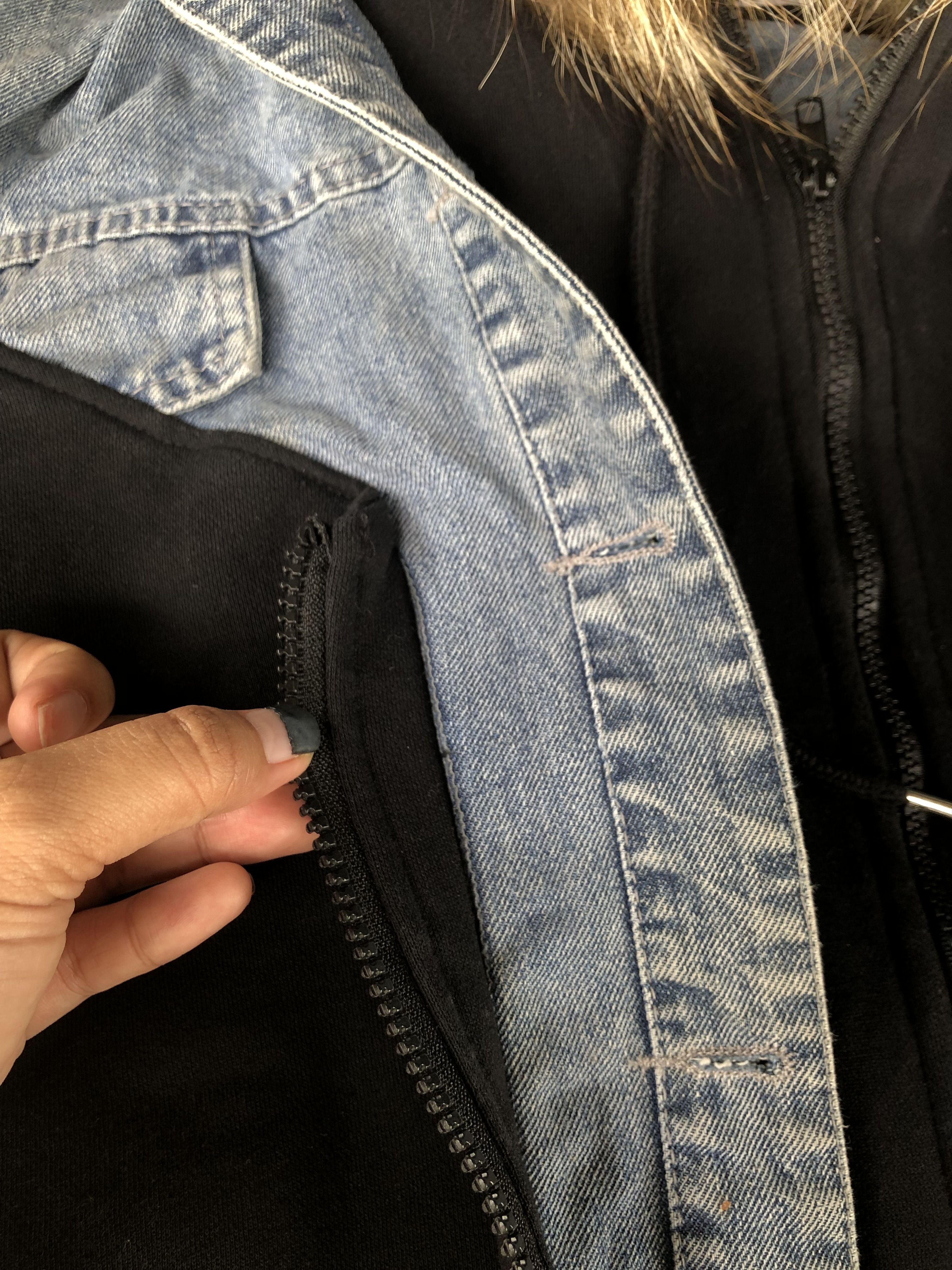 If Six Was Nine × Japanese Brand × Le Grande Bleu (L.G.B.) Vintage Y2k Doublelayer Jeans Hybrid Denim Hoodie Fur Size XL / US 12-14 / IT 48-50 - 3 Thumbnail
