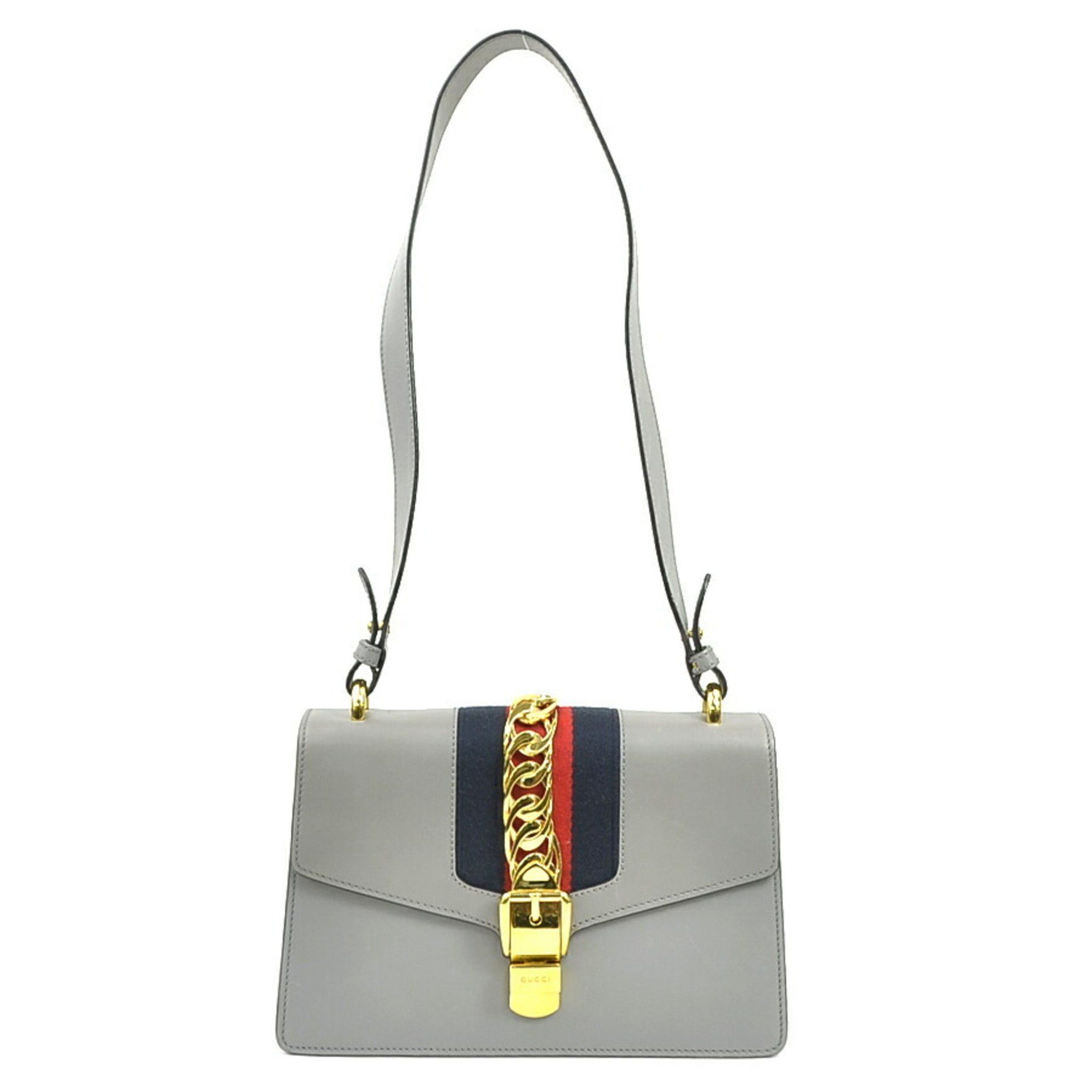Gucci Gucci Sylvie Small Shoulder Bag in Grey Leather, Women's, 421882 (h31494a) Size ONE SIZE - 1 Thumbnail